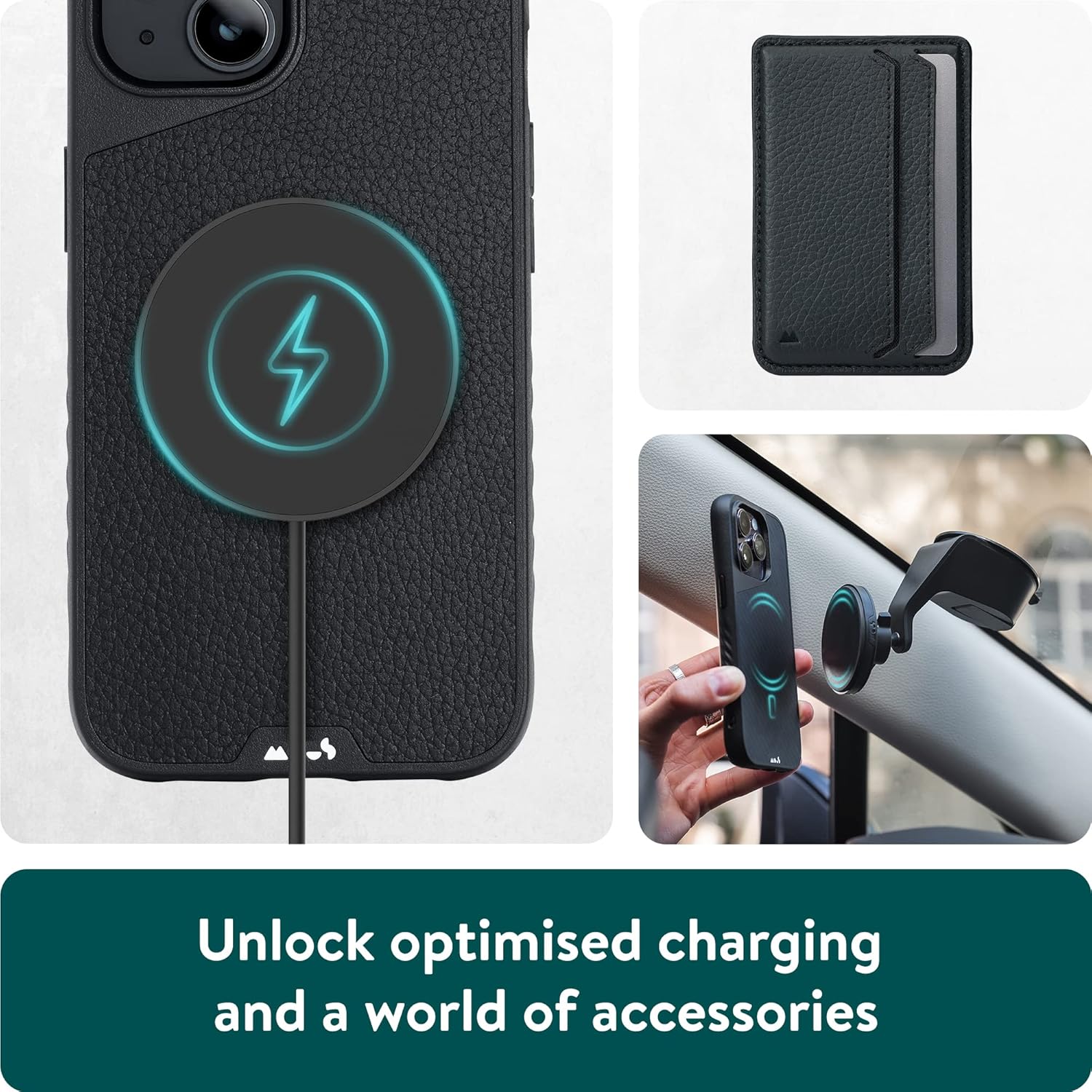 Mous - Case for iPhone 14 - Black Leather - Limitless 5.0 - Protective iPhone 14 Case MagSafe Compatible - Shockproof Phone Cover