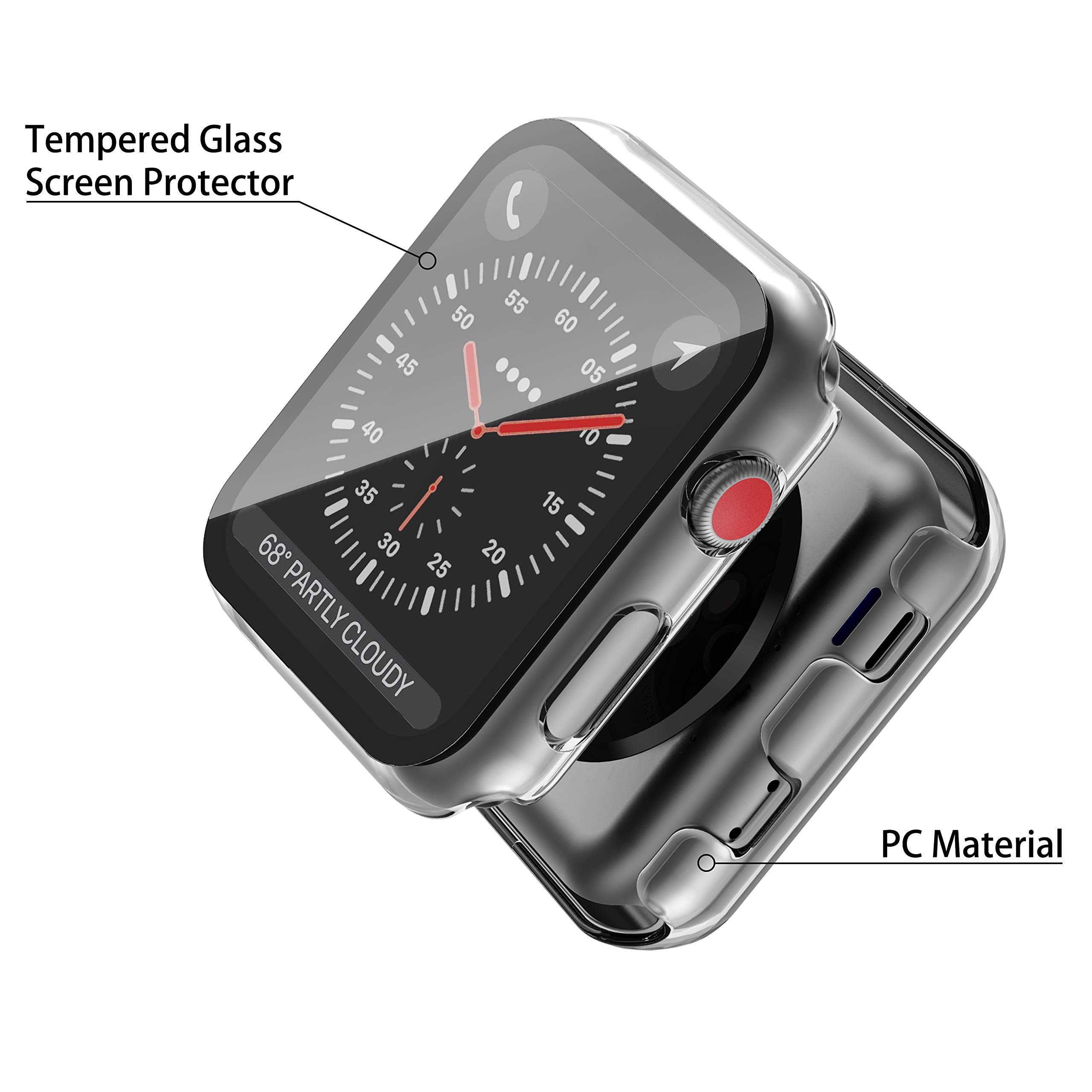 Piuellia 2 Pack Hard Case with Tempered Glass Screen Protector for Apple Watch Series 3 Series 2 38mm - Image 4