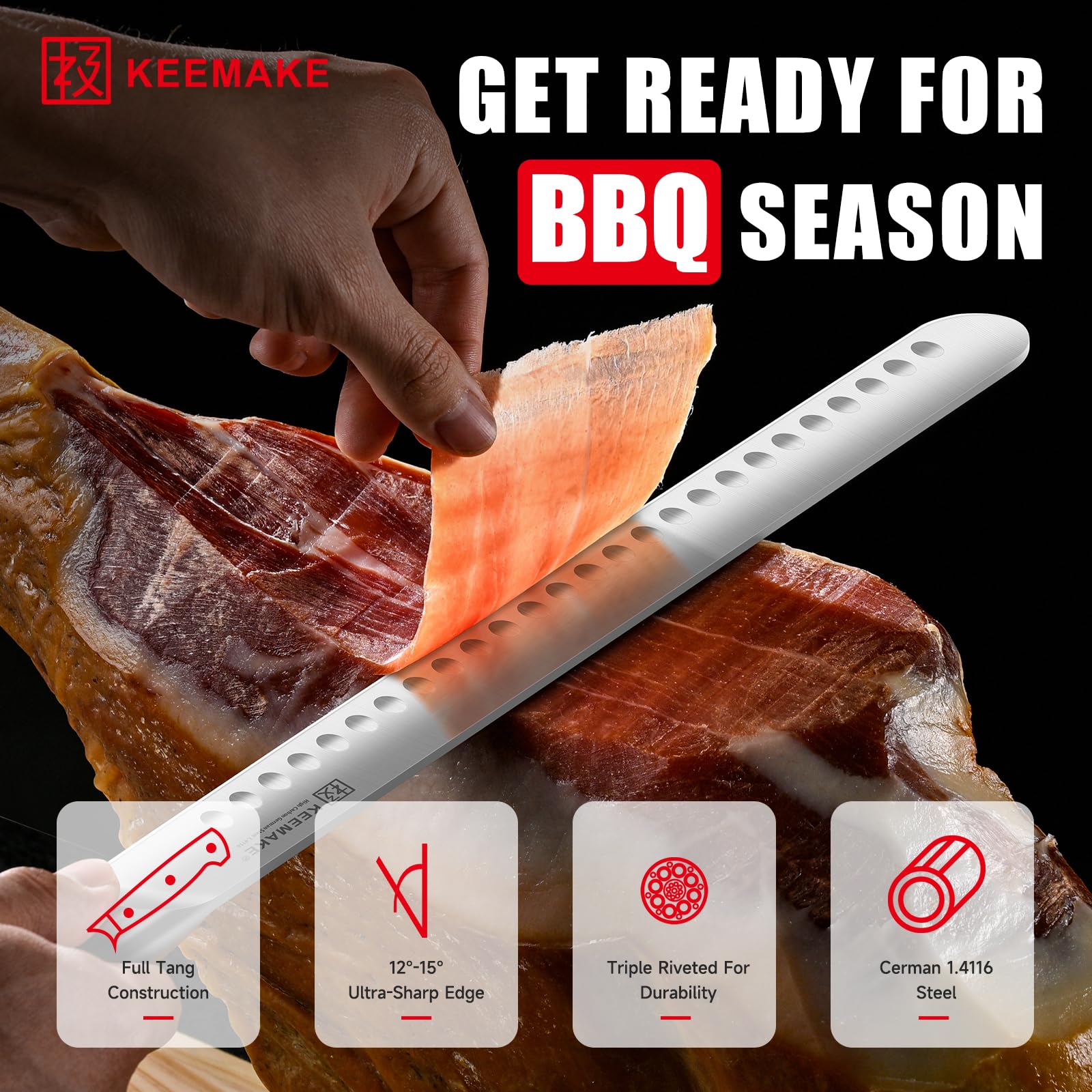 KEEMAKE Brisket Knife, 12" Carving & Slicing Knife with Ergonomic Handle — Amazon image 6