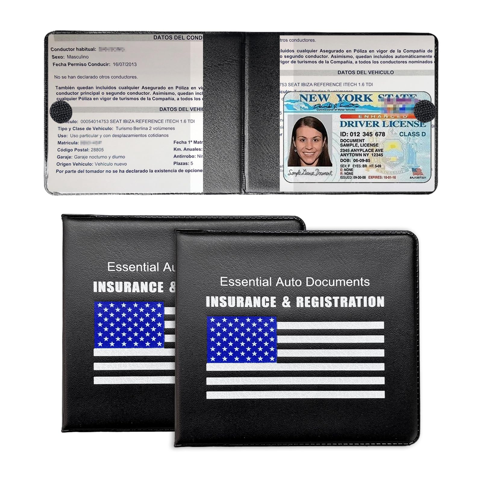 Kewucn Car Registration and Insurance Holder, 2 Pack Premium Auto Essential Document Organizers, Universal Vehicle Interior Accessories for Most Cars(Style 3, Black)