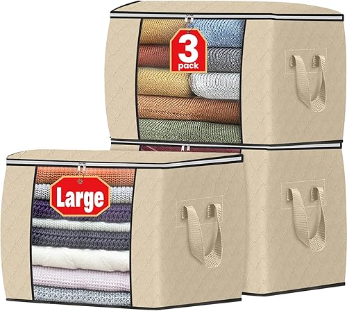 Miniatura 18 de Fab totes Paquete de 6 bolsas de almacenamiento plegables para mantas, contenedores de almacenamiento para organizar dormitorio, armario, ropa, Gris