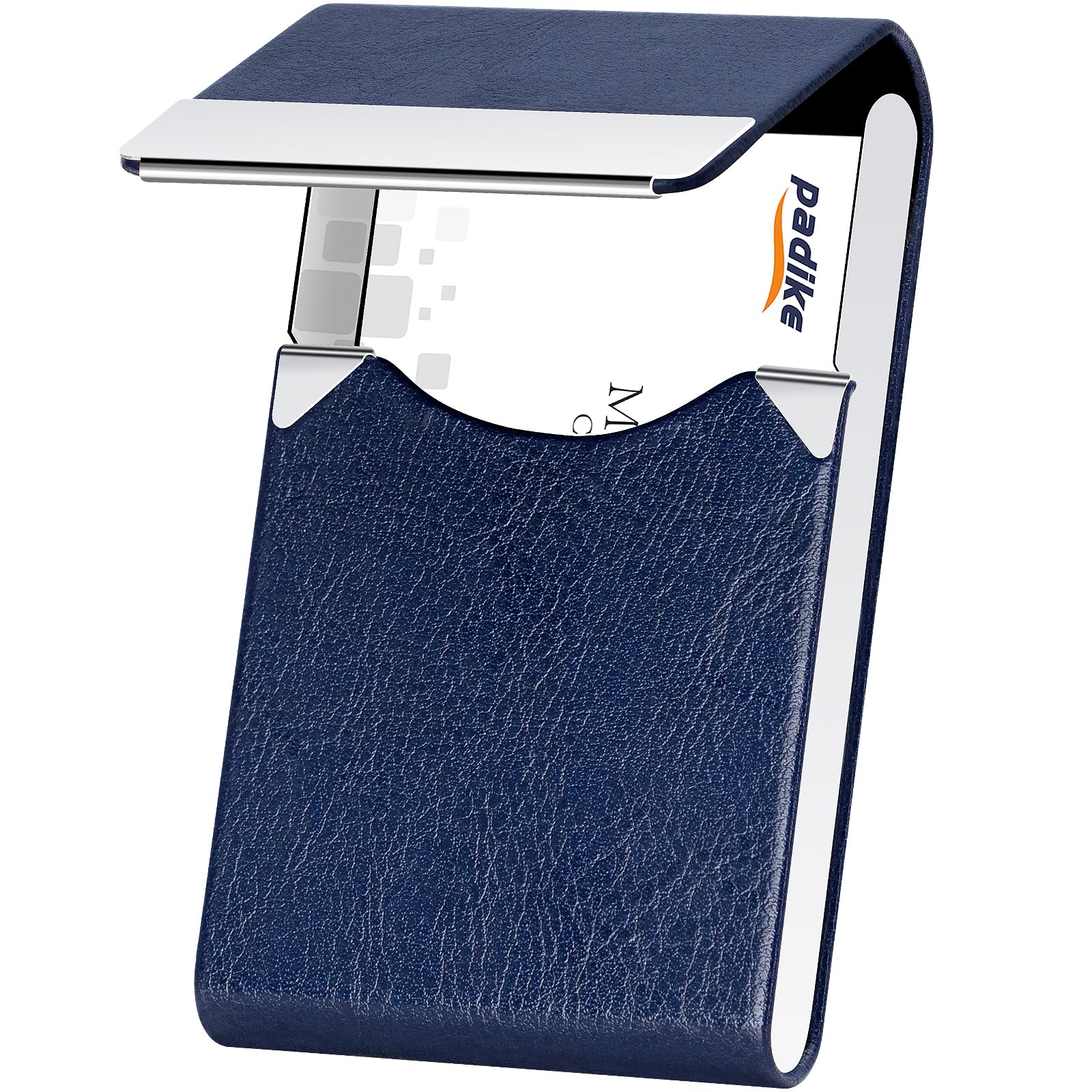 Padike Professional Business Card Holder PU Leather Business Card Case Name Card Holder Slim Metal Pocket Card Holder with Magnetic Shut (Z-Blue)