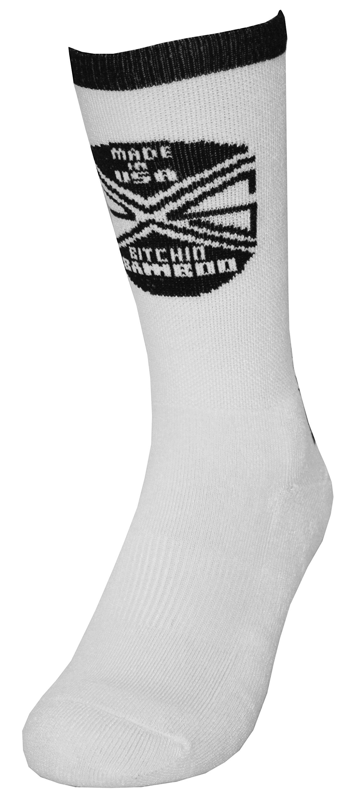 PROSOK V2 Crew Bamboo Sock White Black Cycling Racing Mountain Biking S/M