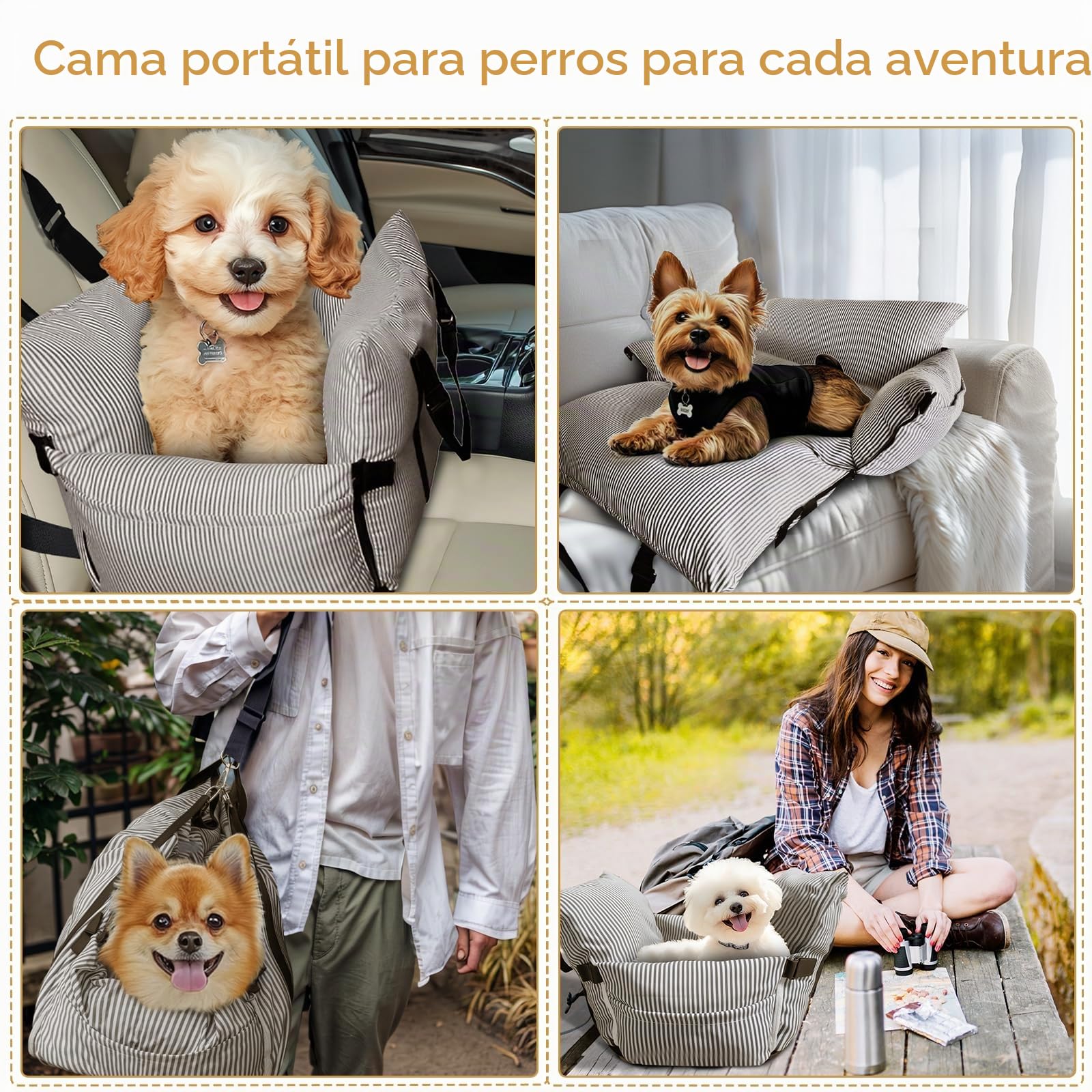 Asiento de coche para perros pequeños y medianos – Asiento elevado para mascotas con cinturón de seguridad, base antideslizante y bolsillos de almacenamiento para viajes en coche, 52 x 52 cm