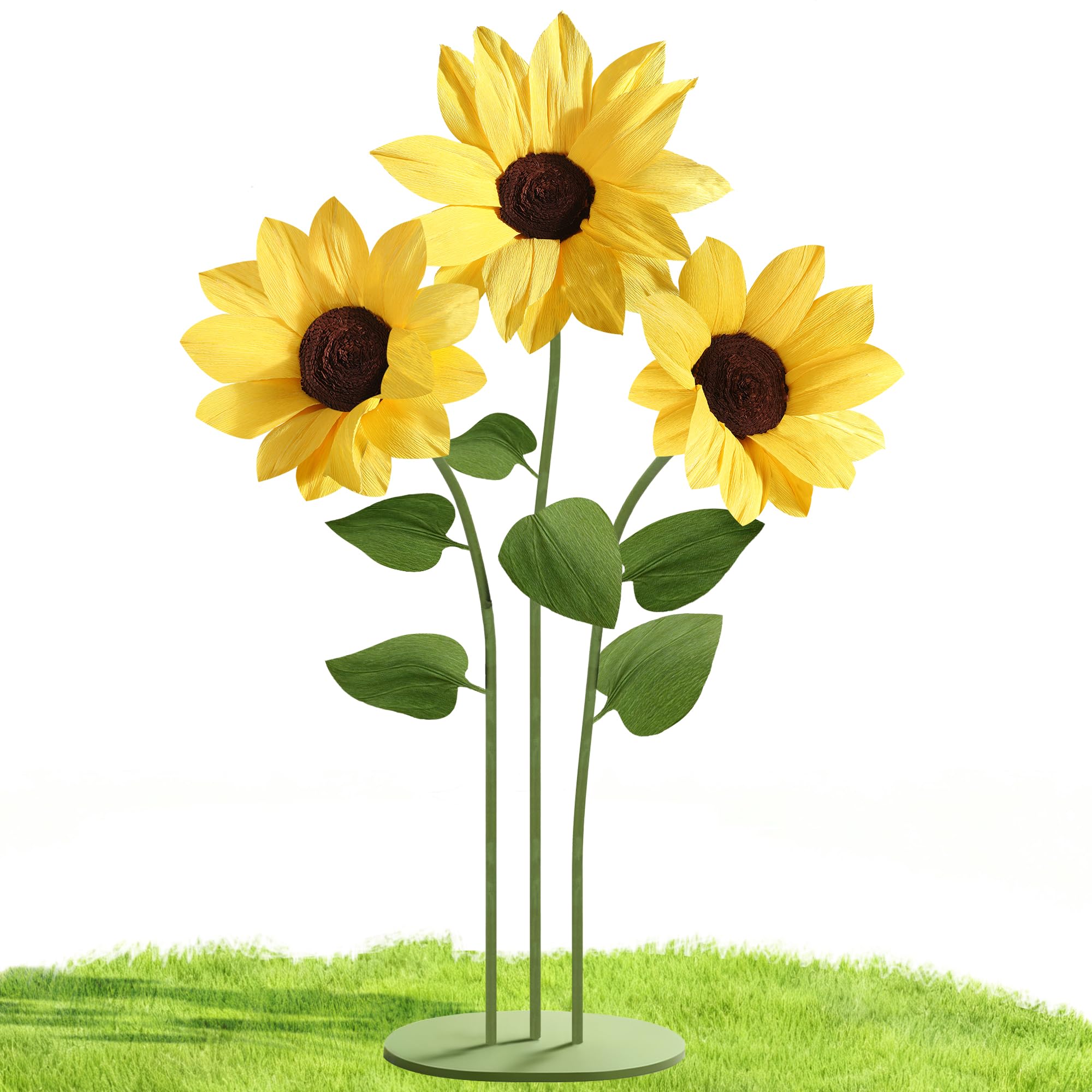 Mverse Lot de 3 tournesols géants en papier avec base en métal autonome pour toile de fond de mariage, accessoire de photomaton d'événement, décoration de fête d'anniversaire et présentoir de magasin