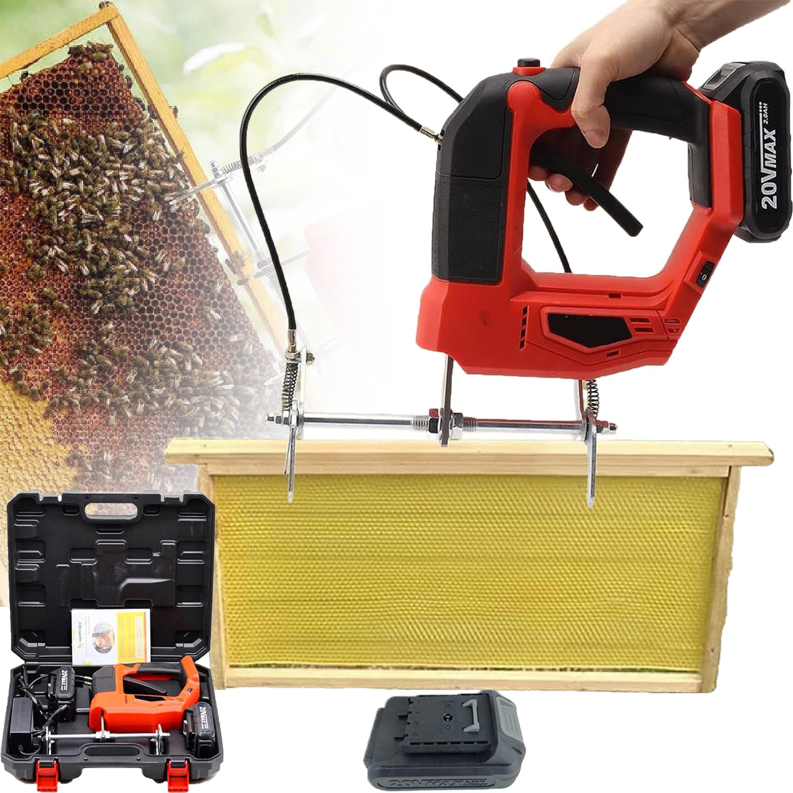 Atwynd Electric Handheld Beehive Shaker, Portable Cordless Bee Shaking Remover Red-1battery