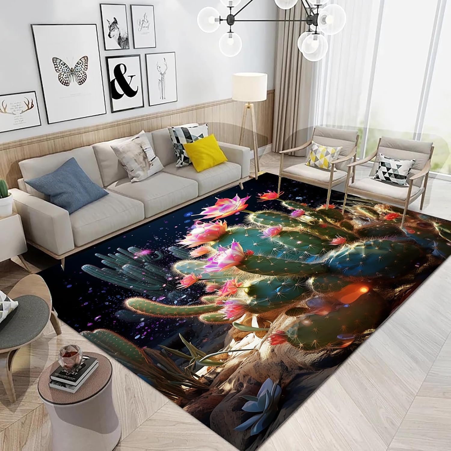 Tapis de sol 120 x 160 cm cactus 3D lavable pour salon et bain