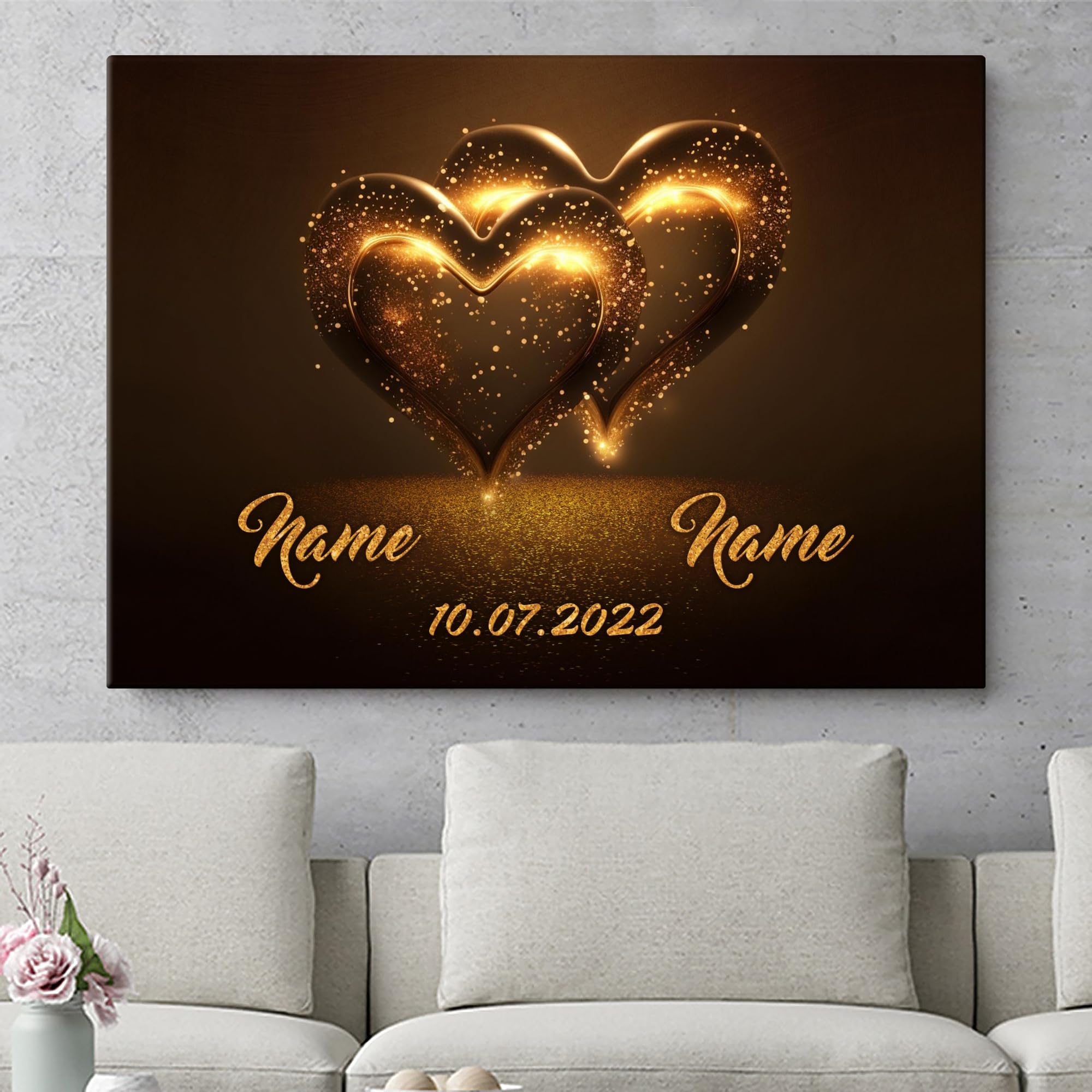 Liebesleinwand Personalisiertes Geschenk für Partner Glitzernde Herzen Geschenk Jahrestag, Verlobung, Hochzeitstag | Leinwandbild romantisch gestalten