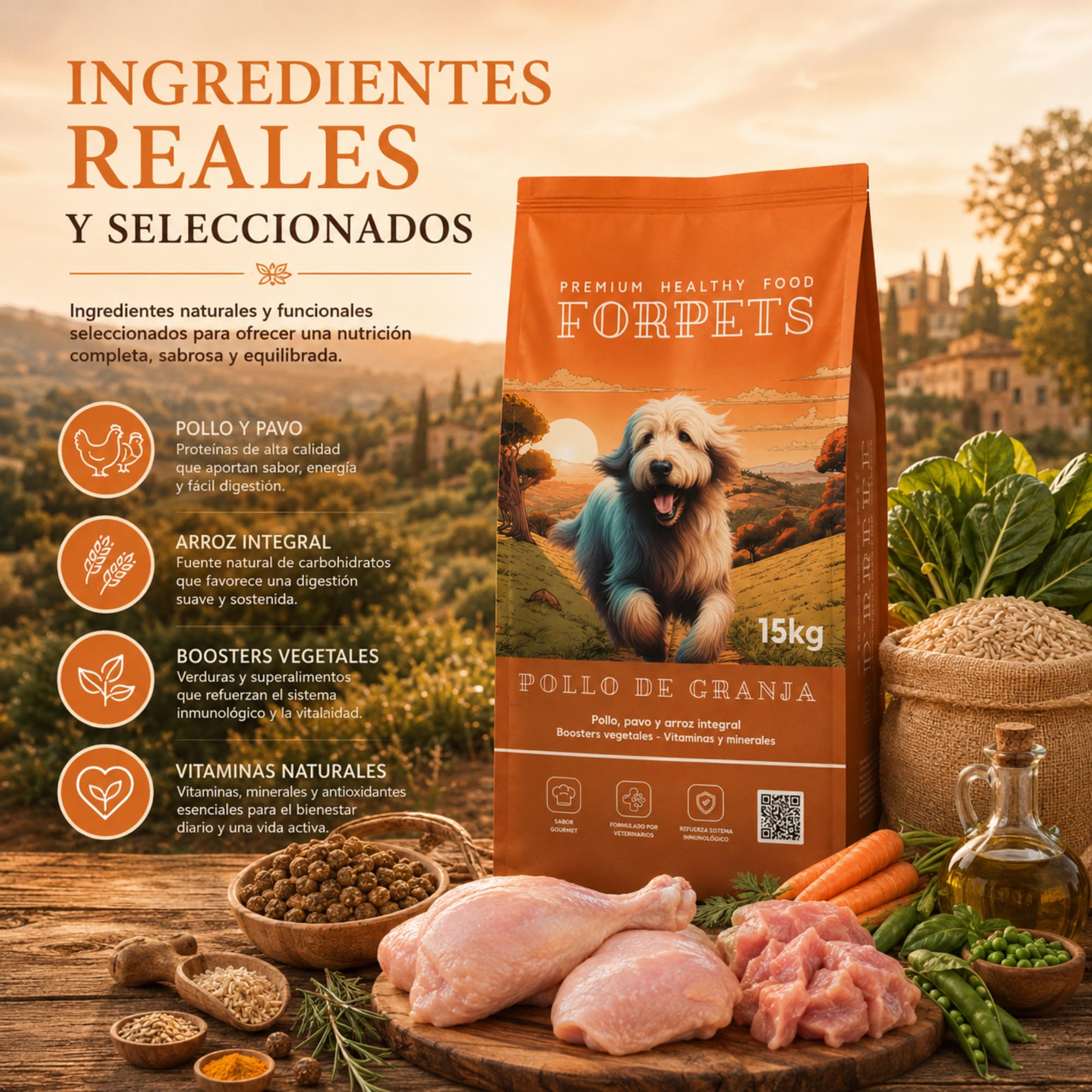 Pienso para Perros Adultos con Pollo y Pavo 15 kg | Digestión Sensible con Arroz Integral y Prebióticos | Sin Gluten, Alto en Proteína | Razas Medianas y Grandes | FORPETS