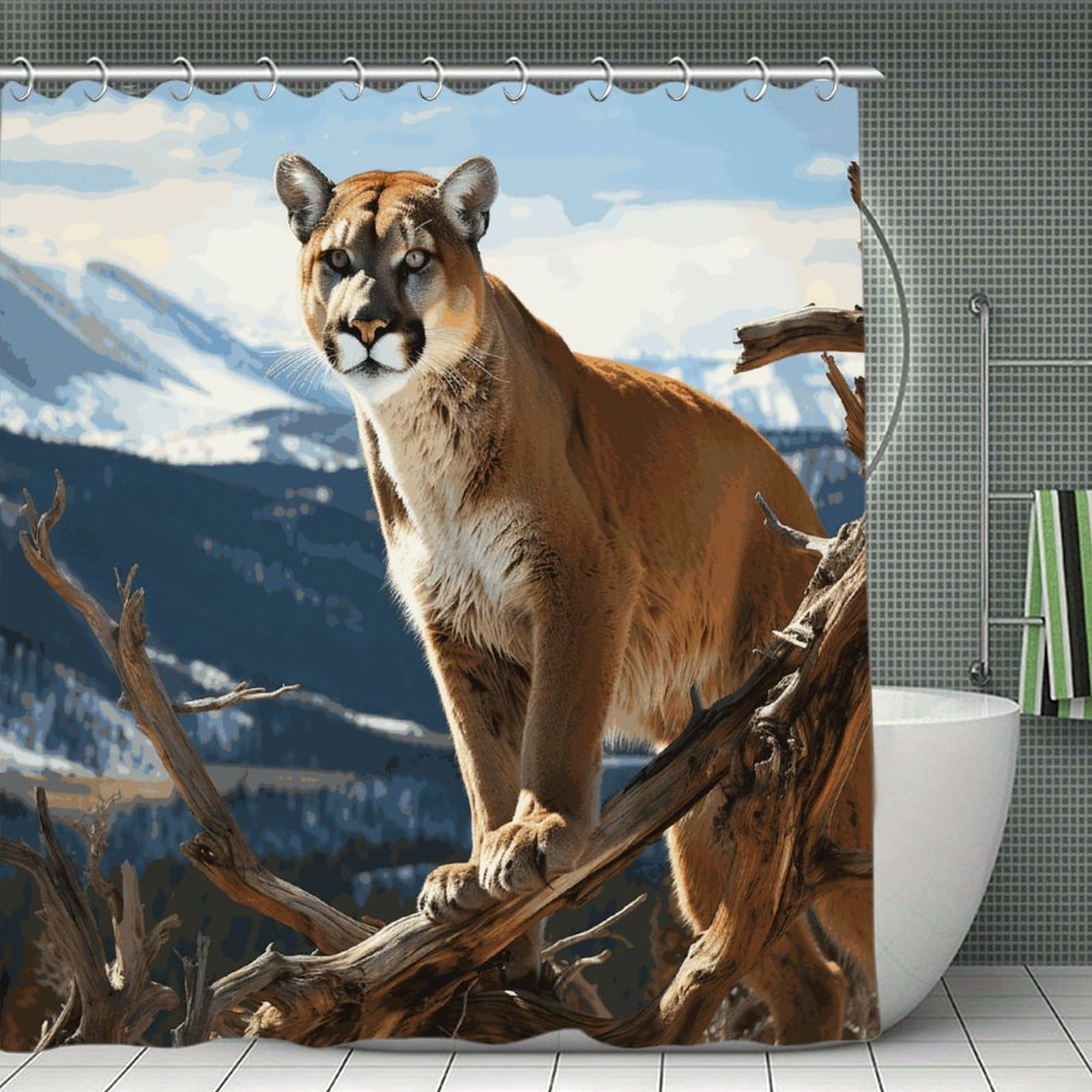 VstaDank Panther Mountain Lion Shower Curtain Light-Weight Blackout Bathroom Curtain Washable Shower Liner 71x71 Inch Bath Curtain with Metal Holes Bathtub Bath Room