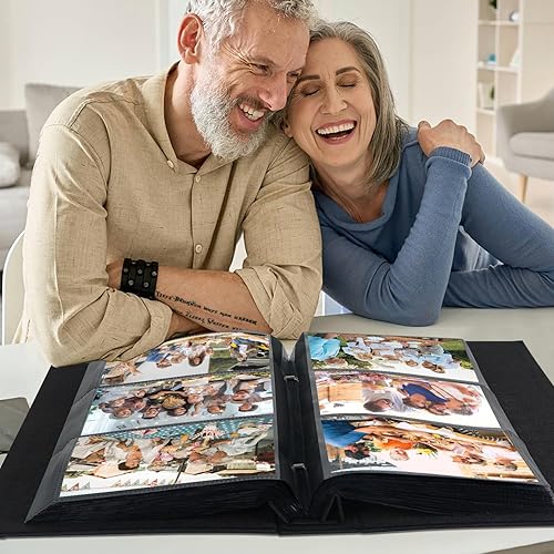 Miniatura 6 de Artmag - Álbum de fotos de tela, 4 x 6, gran capacidad para bodas, aniversario y familia, álbum de lino con capacidad para 300 fotos horizontales