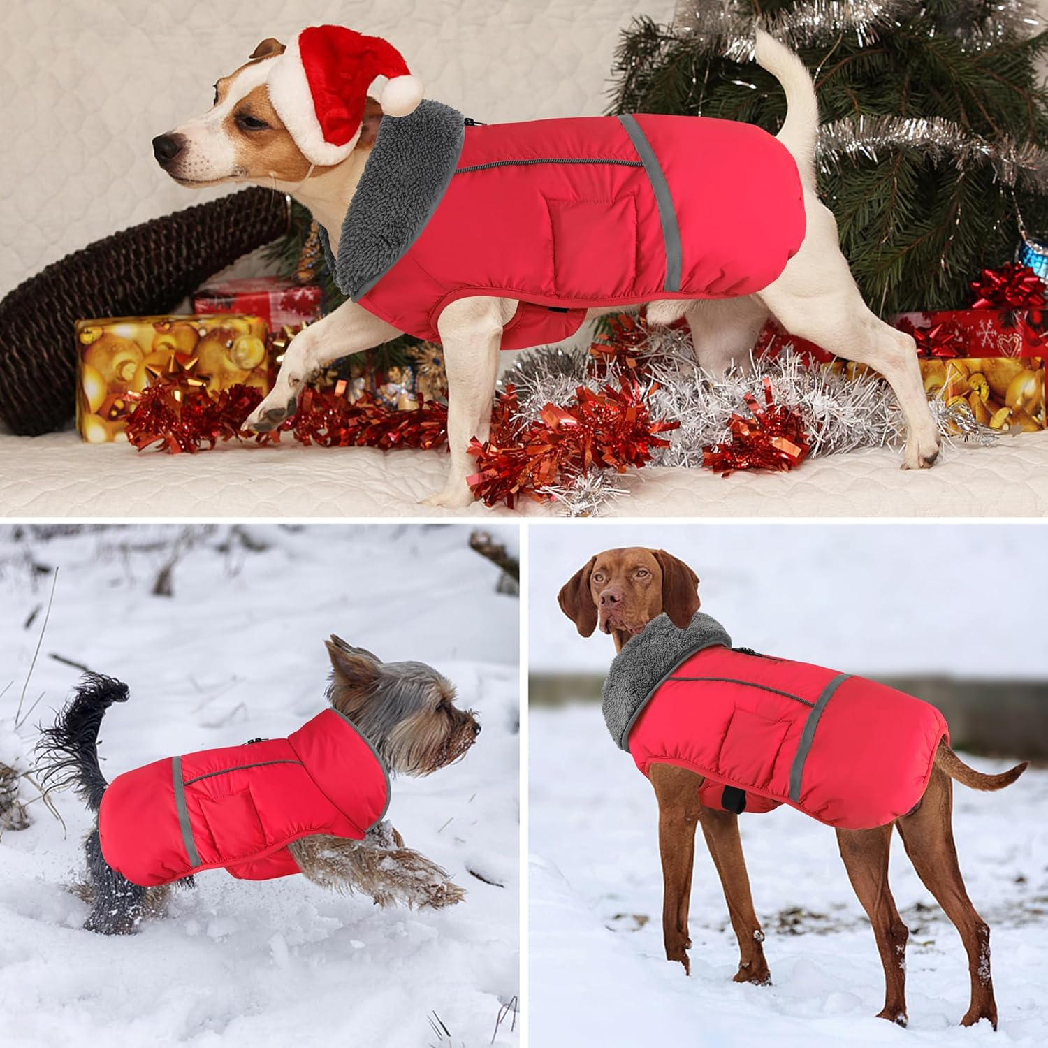 Dogcheer Warm Dog Coat, Christmas Dog Jacket Waterproof Puppy Winter Coat with Buckles, Reflective Adjustable Pet Snow Jacket Turtleneck Fleece Sweater for Small Medium Large Dogs - Red, S - Image 5