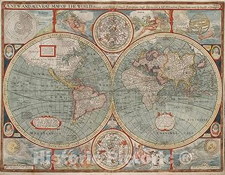 Historical Map, 1626 A New and accurat map of The World, Vintage Wall Art : 30in x 24in - Buy now