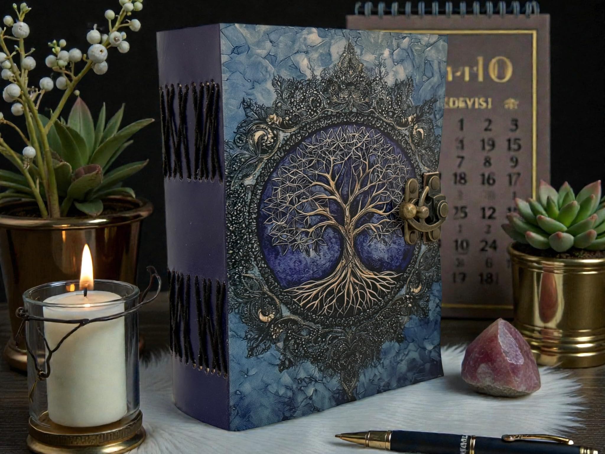 Diario de cuero del árbol de la vida, cuaderno de escritura vintage hecho a mano con papel antiguo con borde de cubierta, libro de sombras Grimoire, cuaderno de bocetos rústico para hombres y mujeres