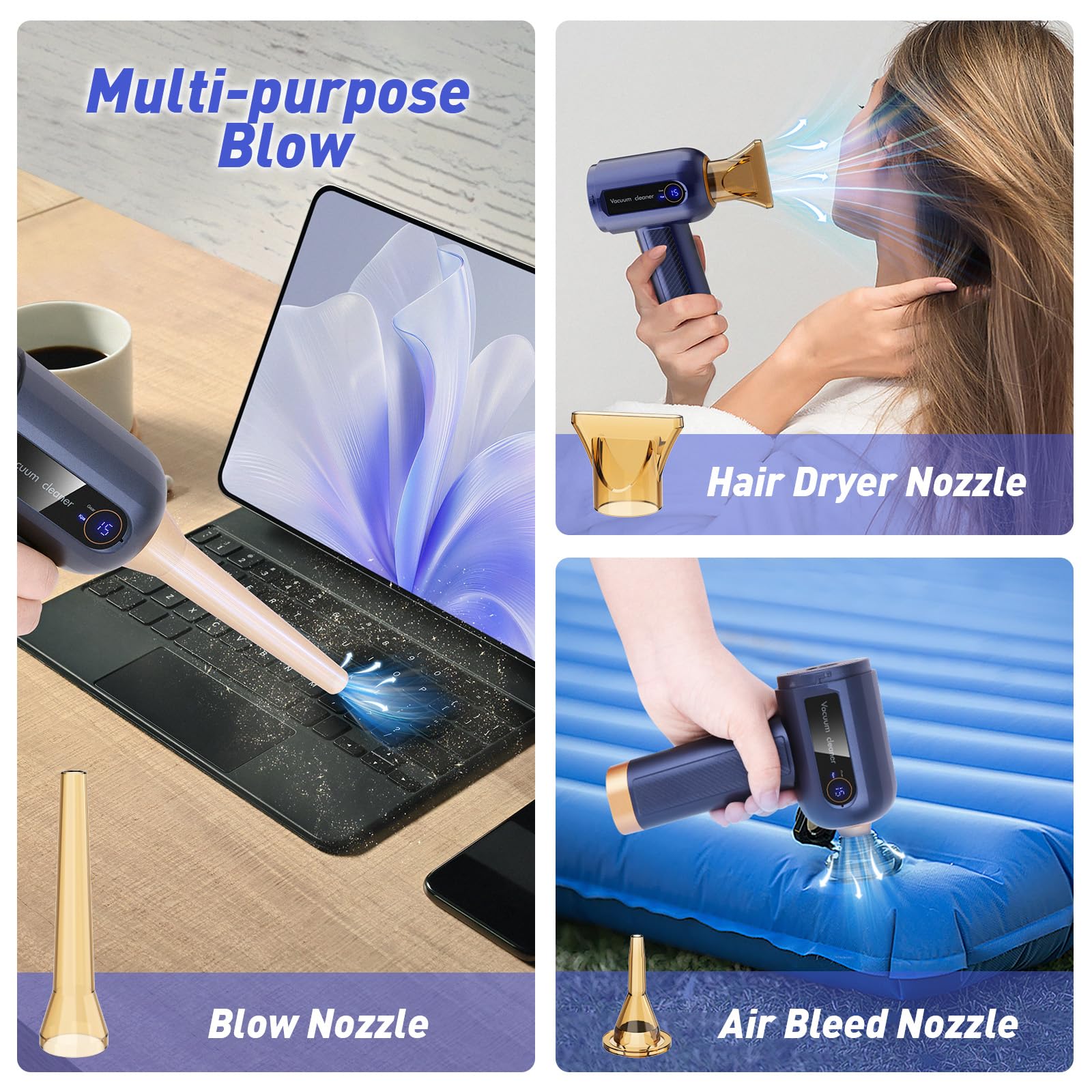 QJJIQW22OBGAOR81618 Collecteur de poussière sans fil multifonction soufflage et aspiration USB silencieux numérique