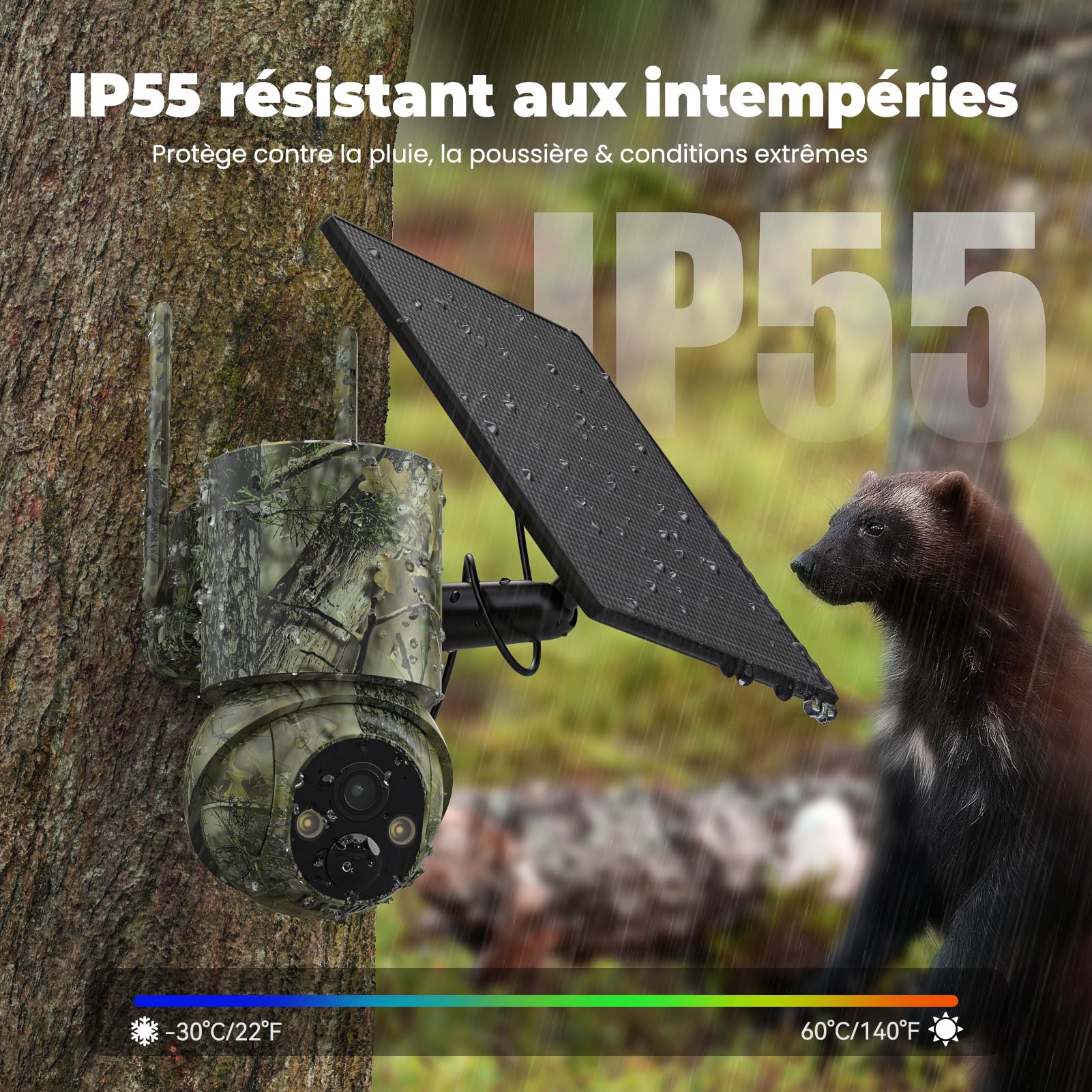 Caméra de Chasse 4G LTE & Solaire avec PTZ | SIM Préinstallée, Vision Nuit Couleur, Détection Mouvement, Audio Bidirectionnel et Batterie 5000mAh