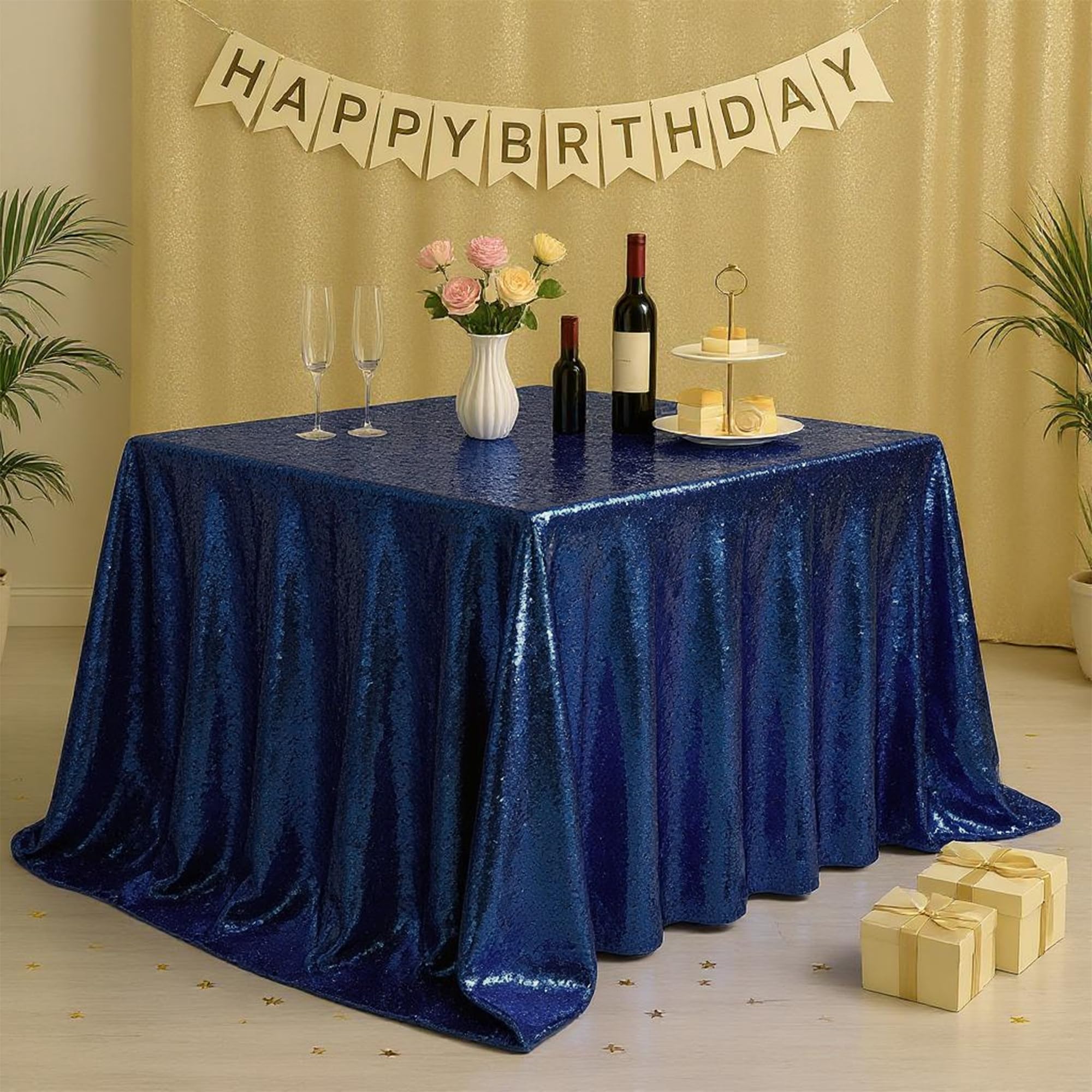 WedDecor Sequin Tablecloth 70" x 70" Square Shiny Glitter Navy Table Cover For Birthdays, Wedding, Banquets, Christmas, Reception, Dining Party, Baby Shower, Table Decorations, Pack of 1