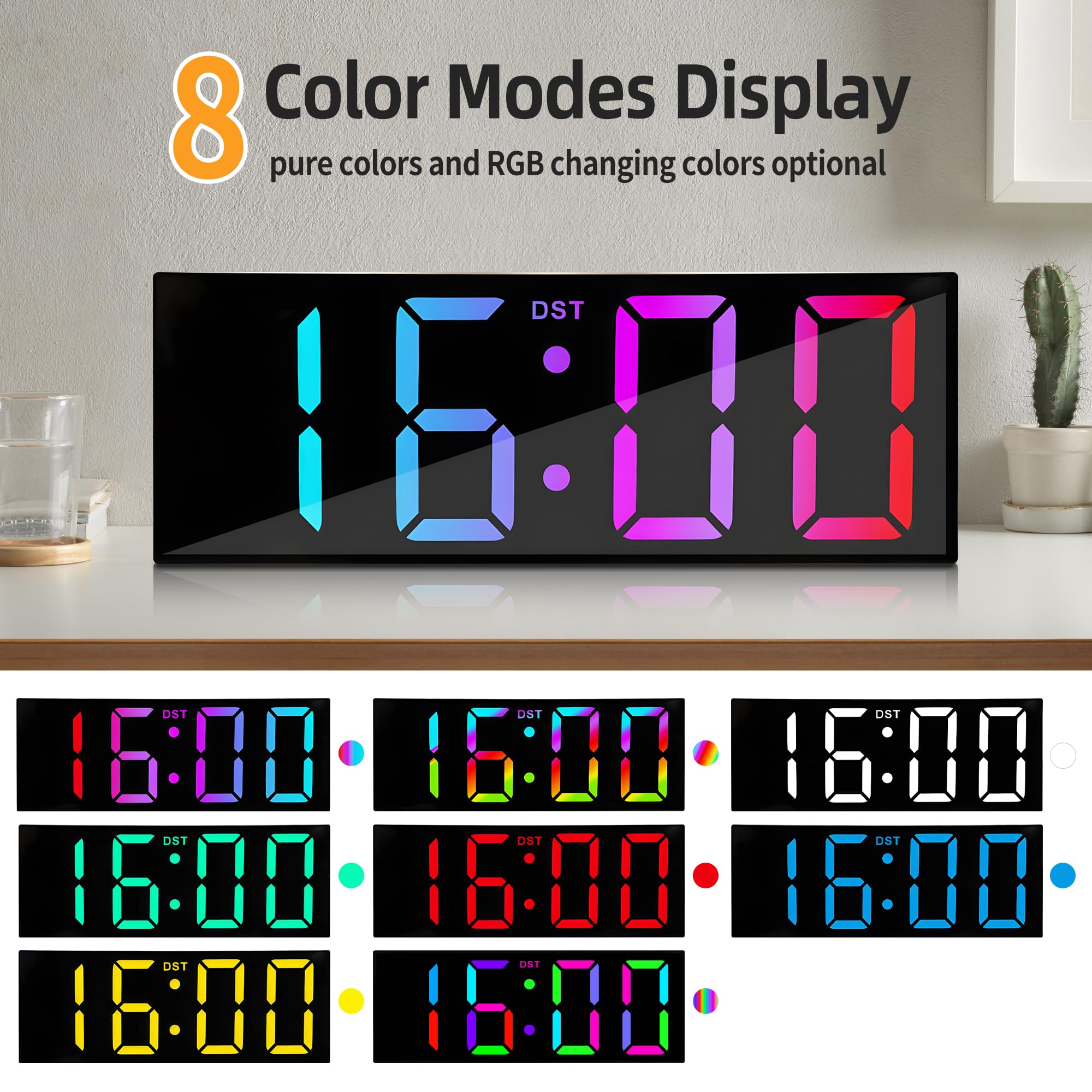 HAITANG Orologio da Parete Digitale - Orologio Digitale da Tavolo 12" con Dimmer Automatico della Luminosità RGB, Luci Notturne, LED 24/12 Ore per Scrivania, Camera da Letto, Ufficio e Soggiorno