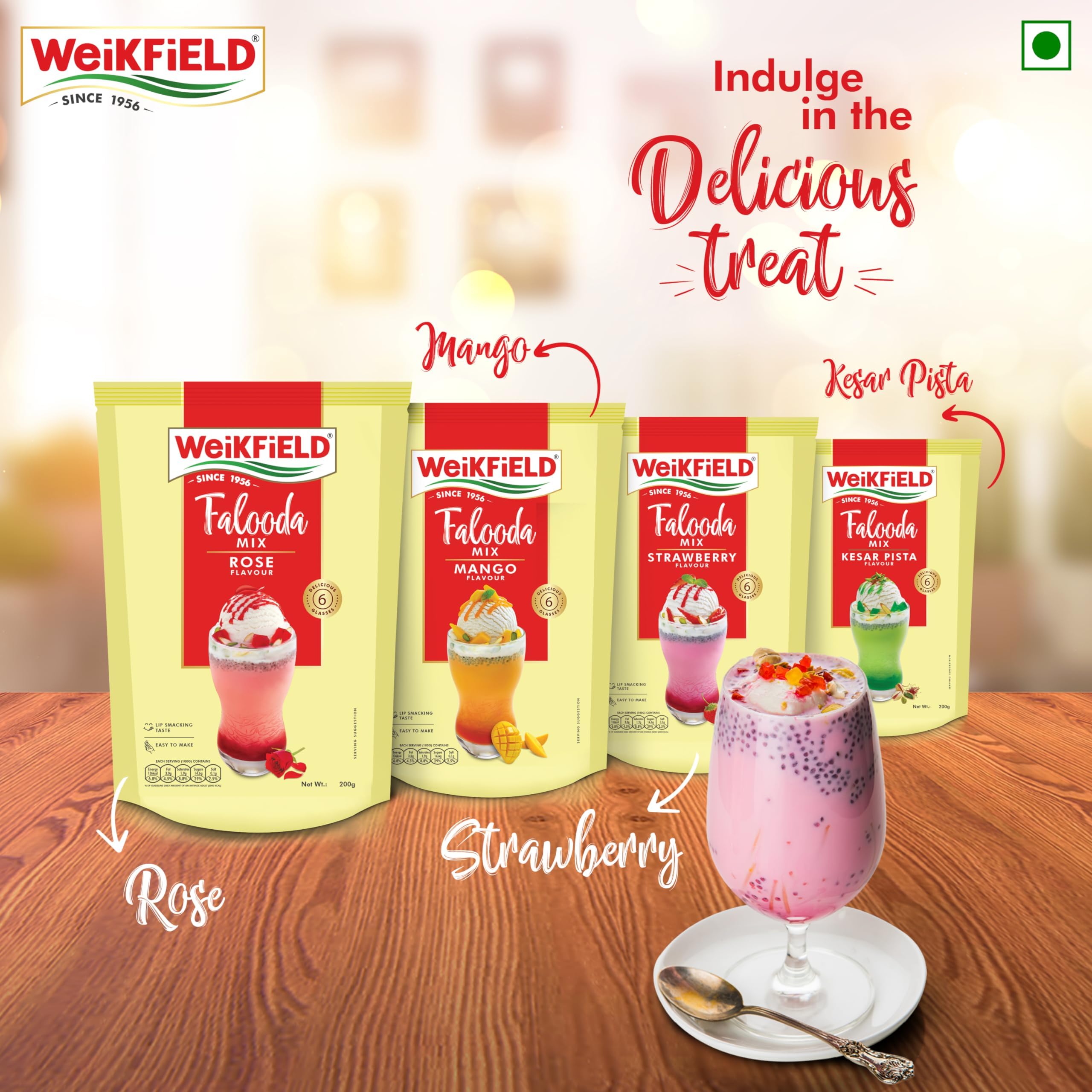 Weikfield Falooda Mix 200 g Pouch | Rose Flavoured | Rich, Smooth & Creamy Texture | Delicious & Refreshing Taste | Authentic Taste | Instant Falooda Mix 3