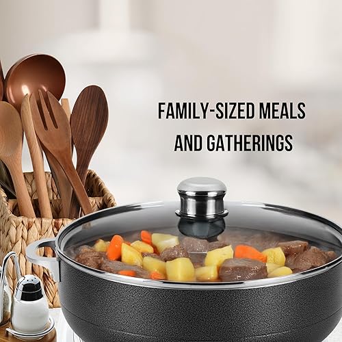 Miniatura 2 de Alpine Cuisine Caldero antiadherente de 7 cuartos de galón con tapa de vidrio  Horno holandés de aluminio multiusos para estofar - Hervir - Guisado