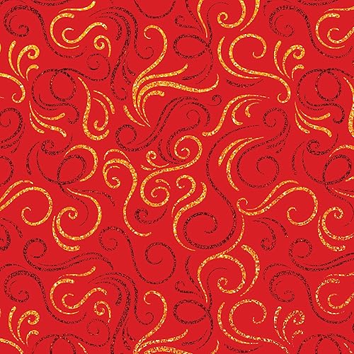 JILLSON & ROBERTS Papel de regalo de Navidad, remolinos holográficos de oro rojo (6 rollos jumbo de 10 pies x 30 pulgadas)