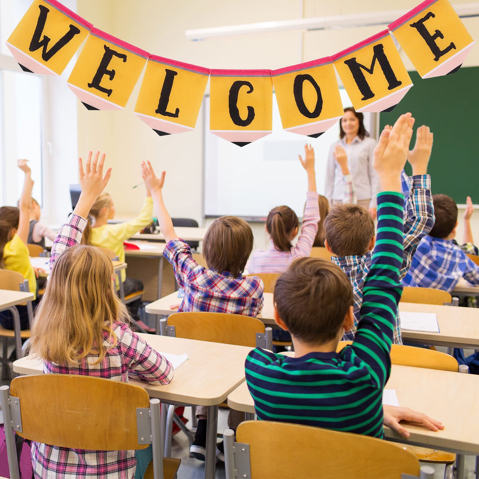 60 Pcs Back To School Pencil Banner - Colorful Paper Garland For Classroom, First Day Party Decor
