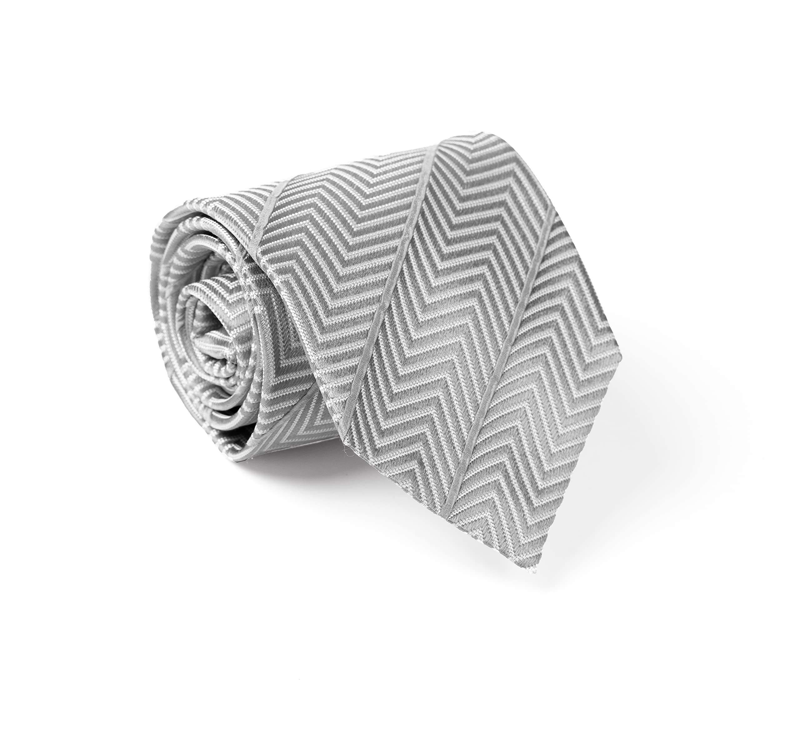 Remo Sartori Made in Italy Men's Herringbone Necktie, 3.34'' Width, 100% Silk (Grey)