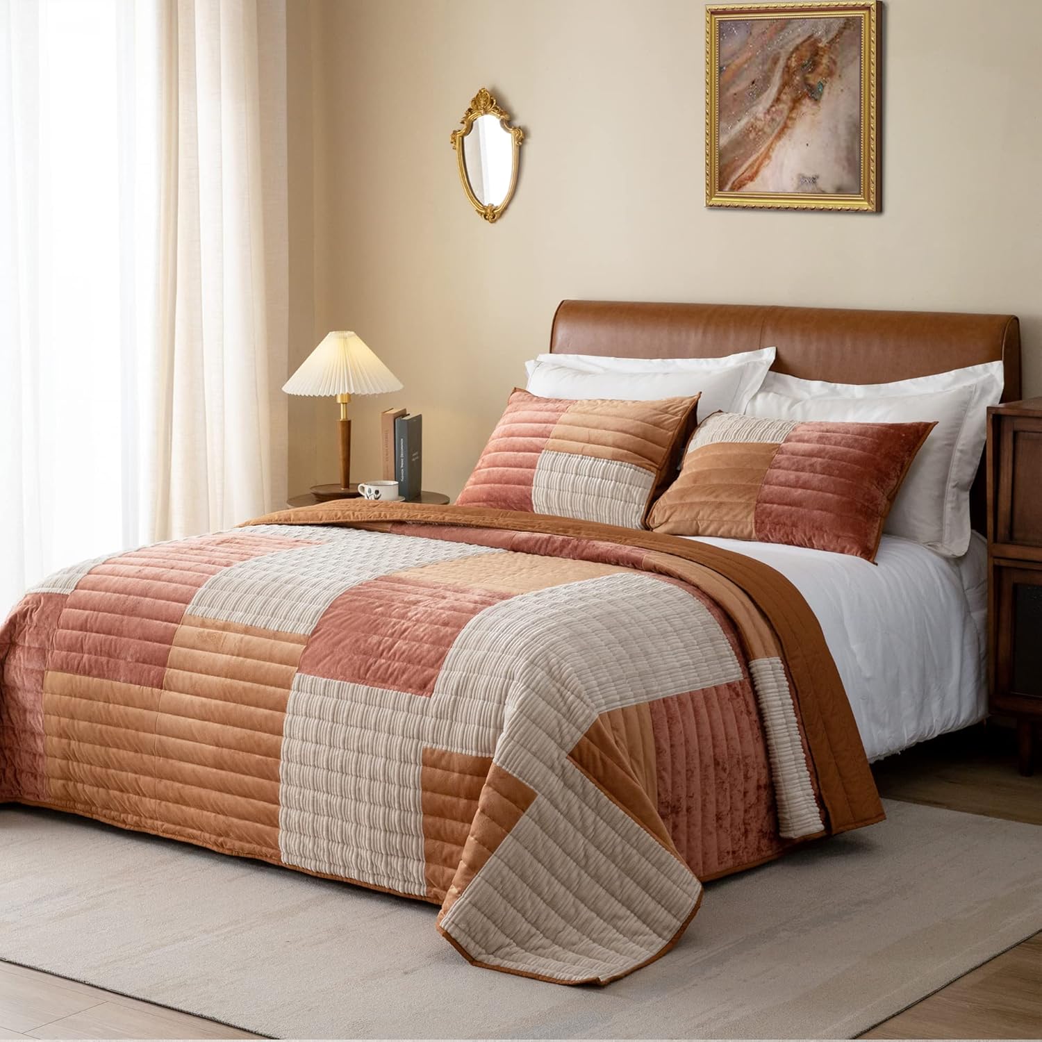 SHALALA Velvet Quilt,Queen Quilt Bedding Sets,Luxury Real