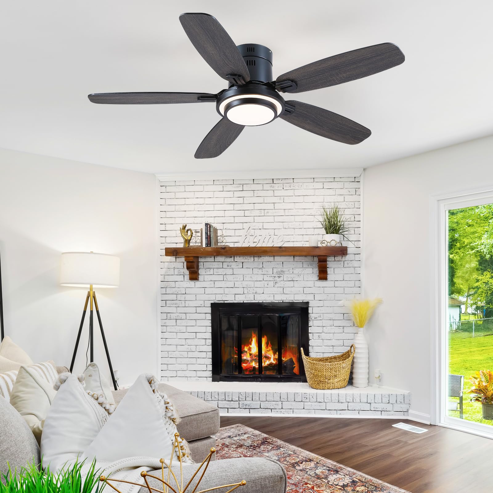 Kviflon Ventilateur de Plafond avec Lumière 127 cm, Moteur DC Silencieux et Économe, Télécommande & Contrôle par App, 6 Vitesses, LED Dimmable, 3 Pales ABS, Design Moderne Noir pour Chambre et Salon