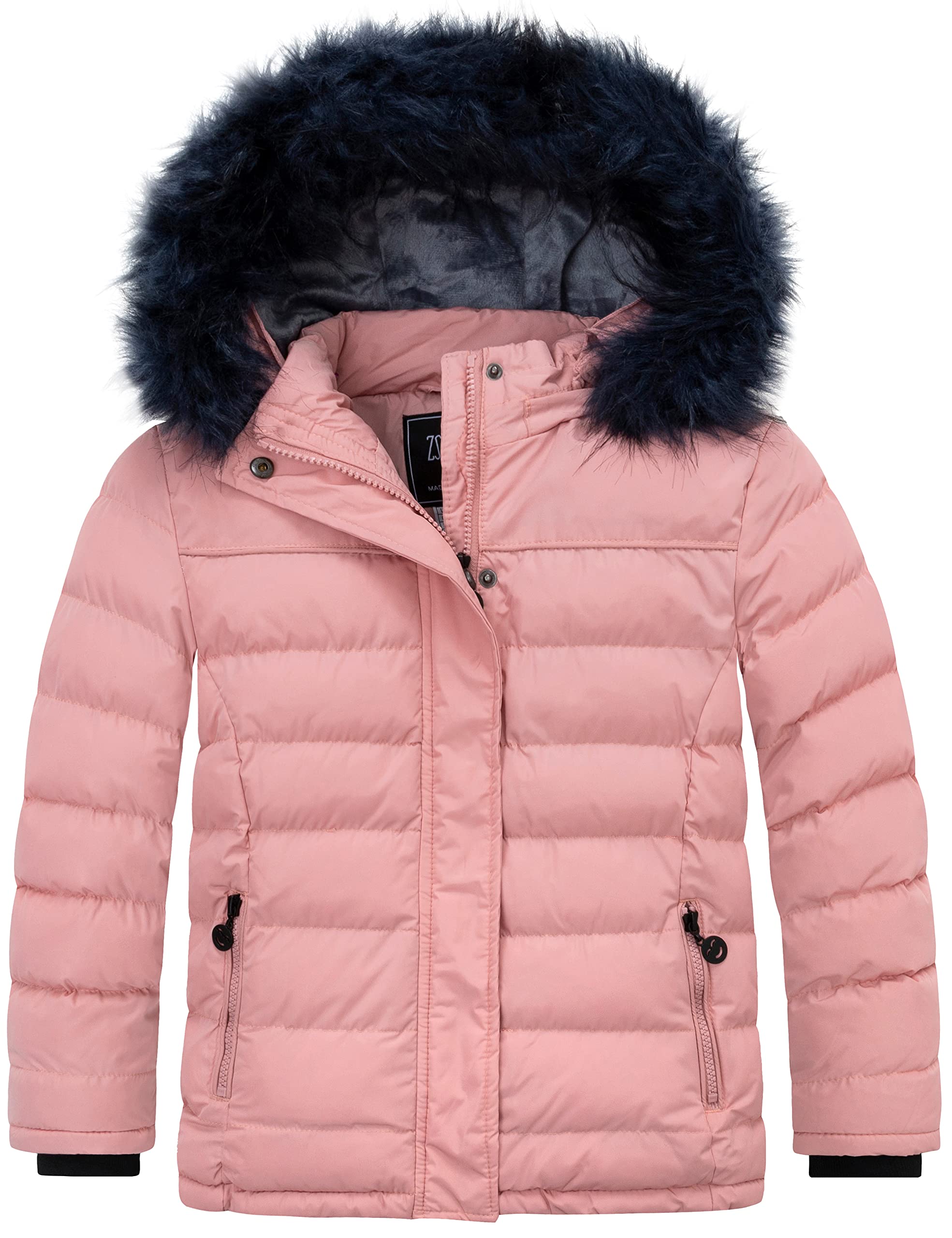 ZSHOW Girls' Puffer Jacket Warm Hooded Winter Coat Soft Fleece Lined Parka(Coral Pink,8)