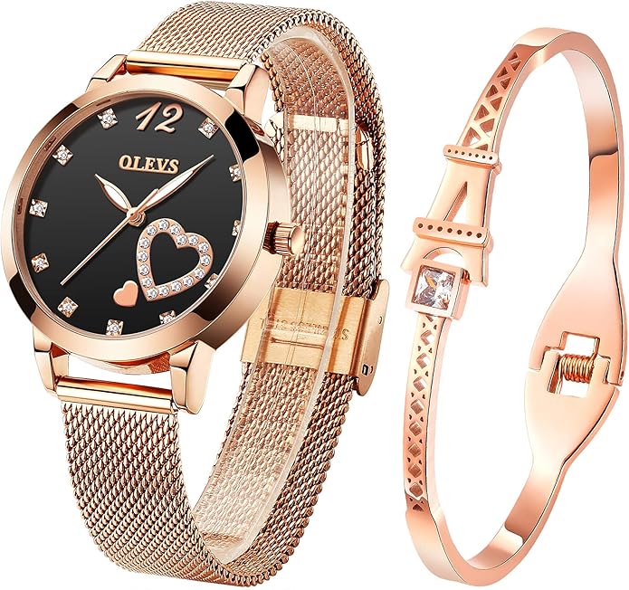 OLEVS Womens Watch Gifts Set with Bracelet Rose Gold