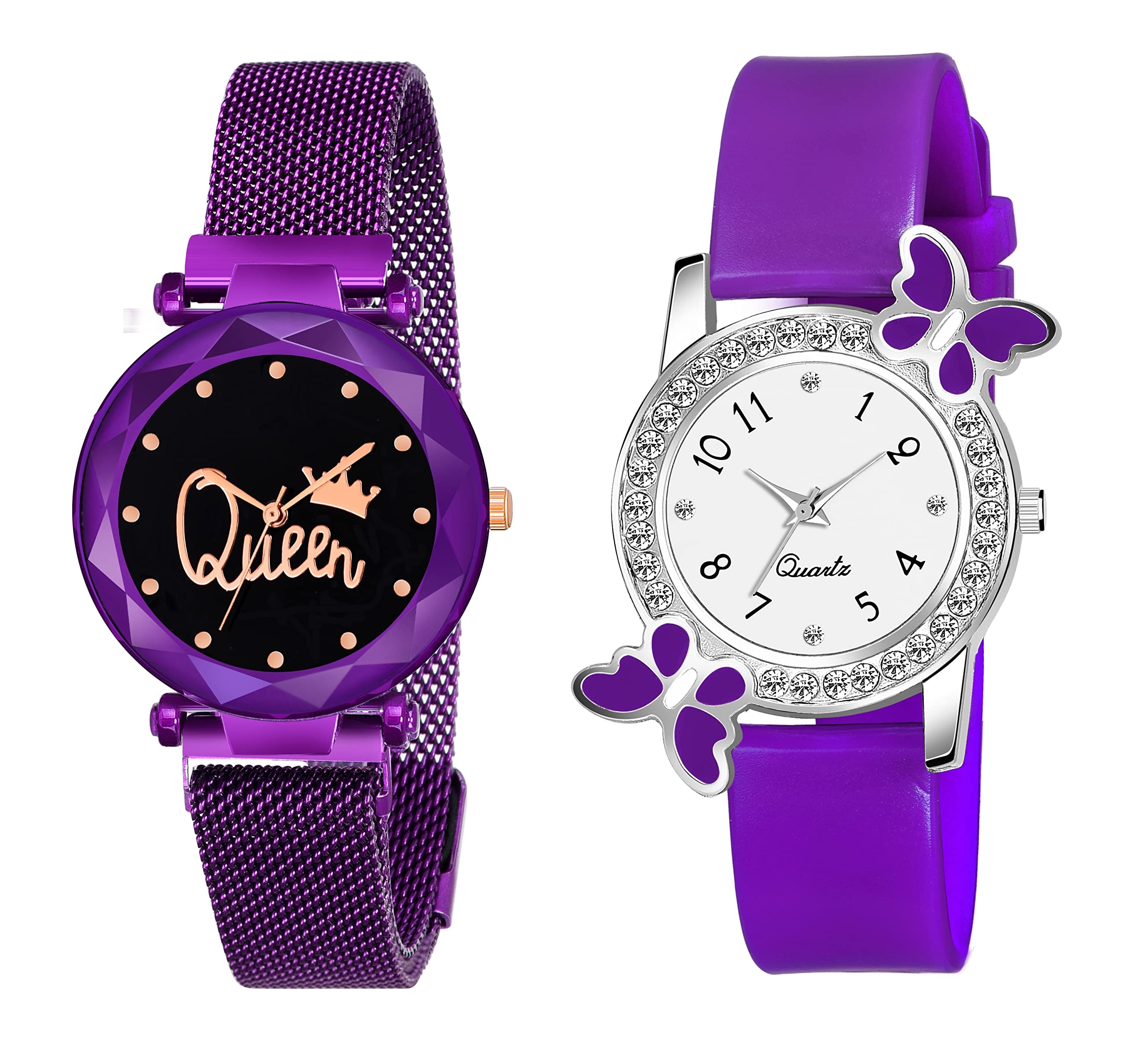 KIROH Analogue Queen Dial Magnetic and Butterfly Pu Strap Combo Girls and Womens Watch (Pack of 2) (Purple-Purple) (B0B3RT8VQ7) Amazon Price History, Amazon Price Tracker
