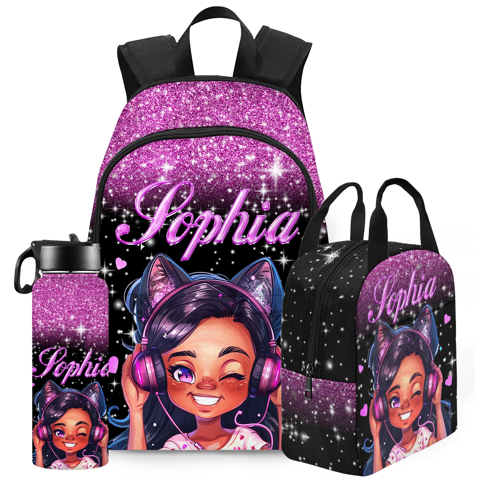 Personalized Backpacks for Girls Backpack and Lunch Box Set Back to School Gifts for Daughter Customized Kids Backpack Casual Unisex School Bags Custom Backpack Shoulders with Name