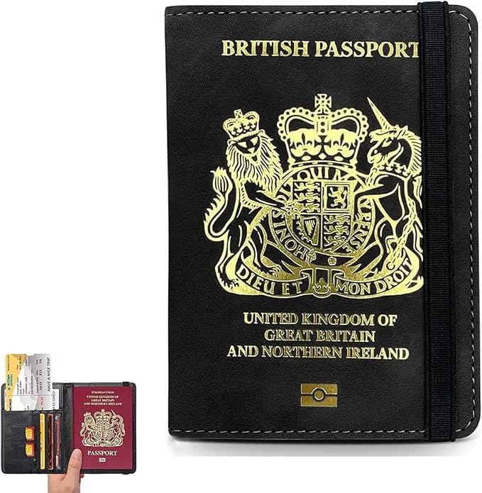 BNFGD British Passport Holder with Elastic Strap, Passport Case with