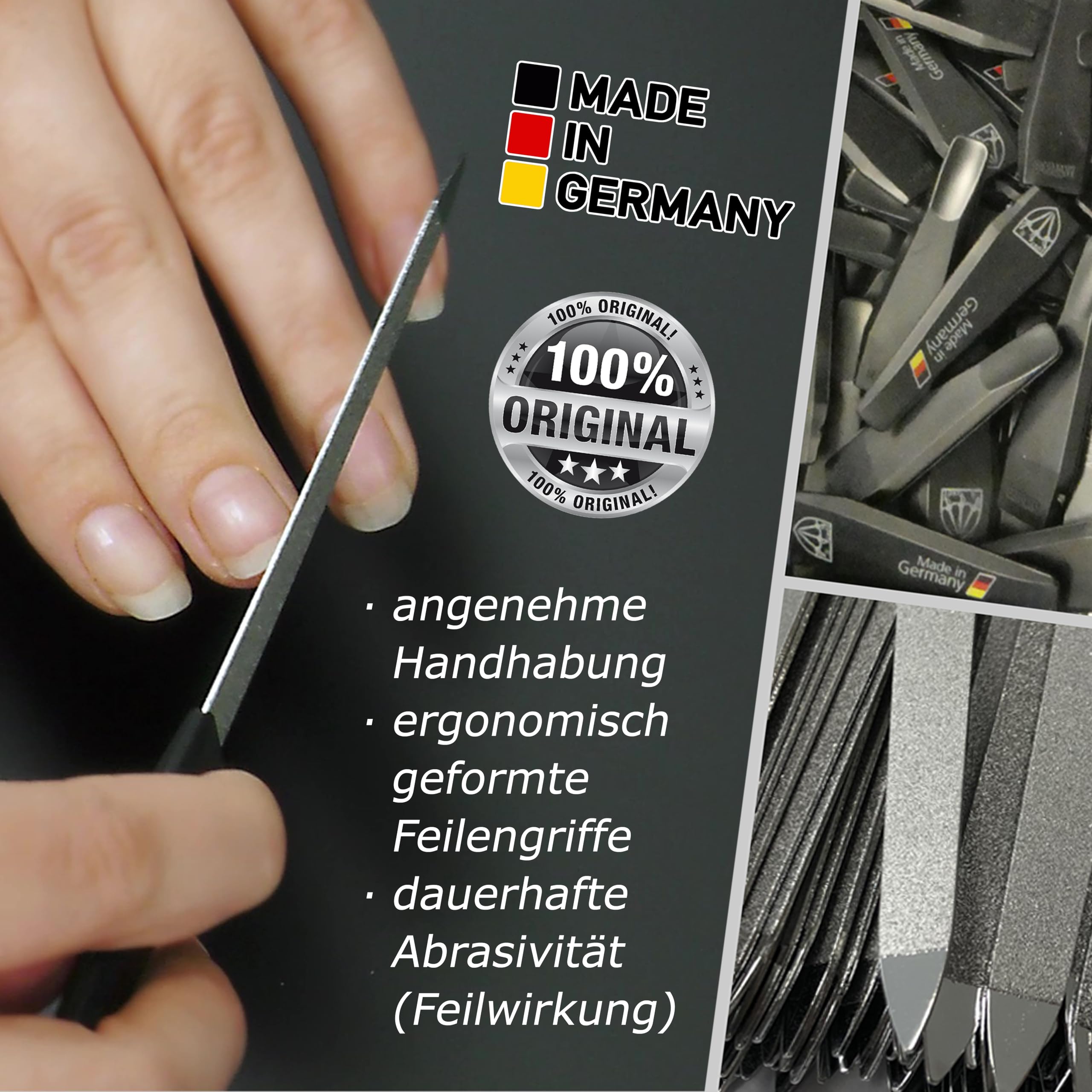 DREI SCHWERTER - Szafirowe pilniki do paznokci zestaw 2 + 1 | wysokiej jakości zestaw do manicure i pedicure, Made in Germany | Zawartość: 2 x szafirowy pilnik do paznokci i 1 x trójdrożna polerka do
