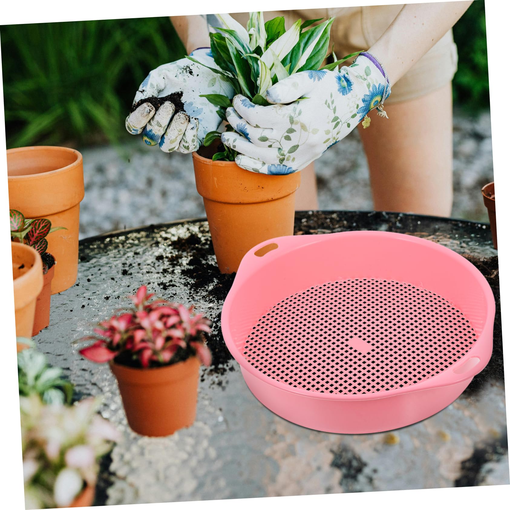 IWOWHERO Gardening Soil Sifter 2pcs Soil Strainer Mesh 3mm Rocks Sifter Plastic Mesh Sieve for Garden