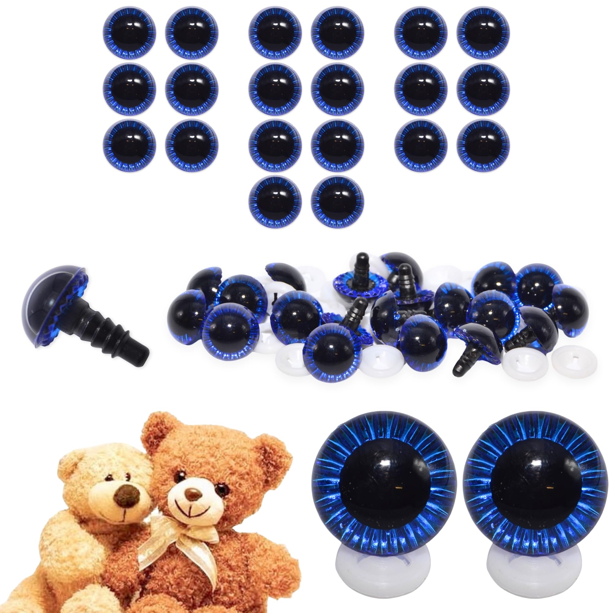 celloexpress 23mm Blue Owl Eyes with Plastic Backs - Safety Eyes for Soft Toy Teddy Bear Animal Making (Pack of 10 Pairs)