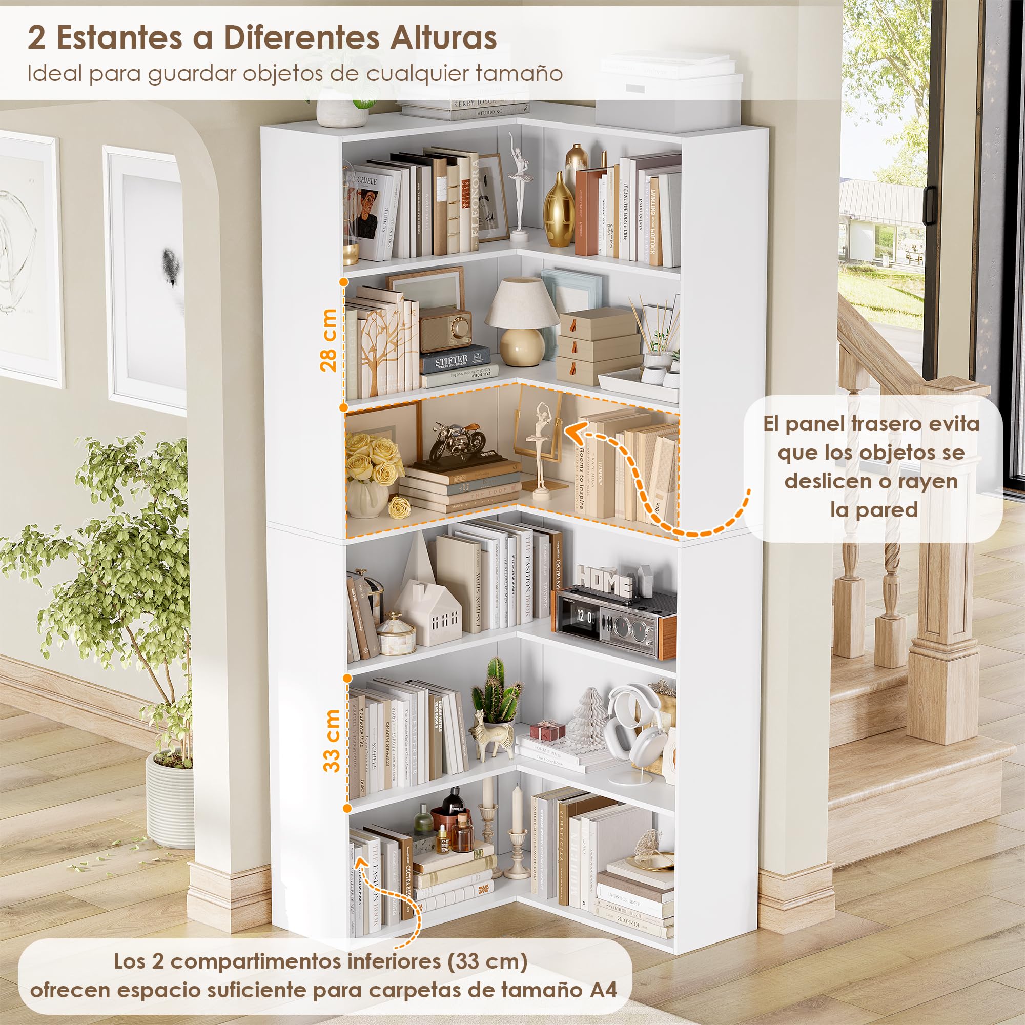 FirFurd 186cm Estantería Esquina, Librería Estantería Libros de 6 Niveles