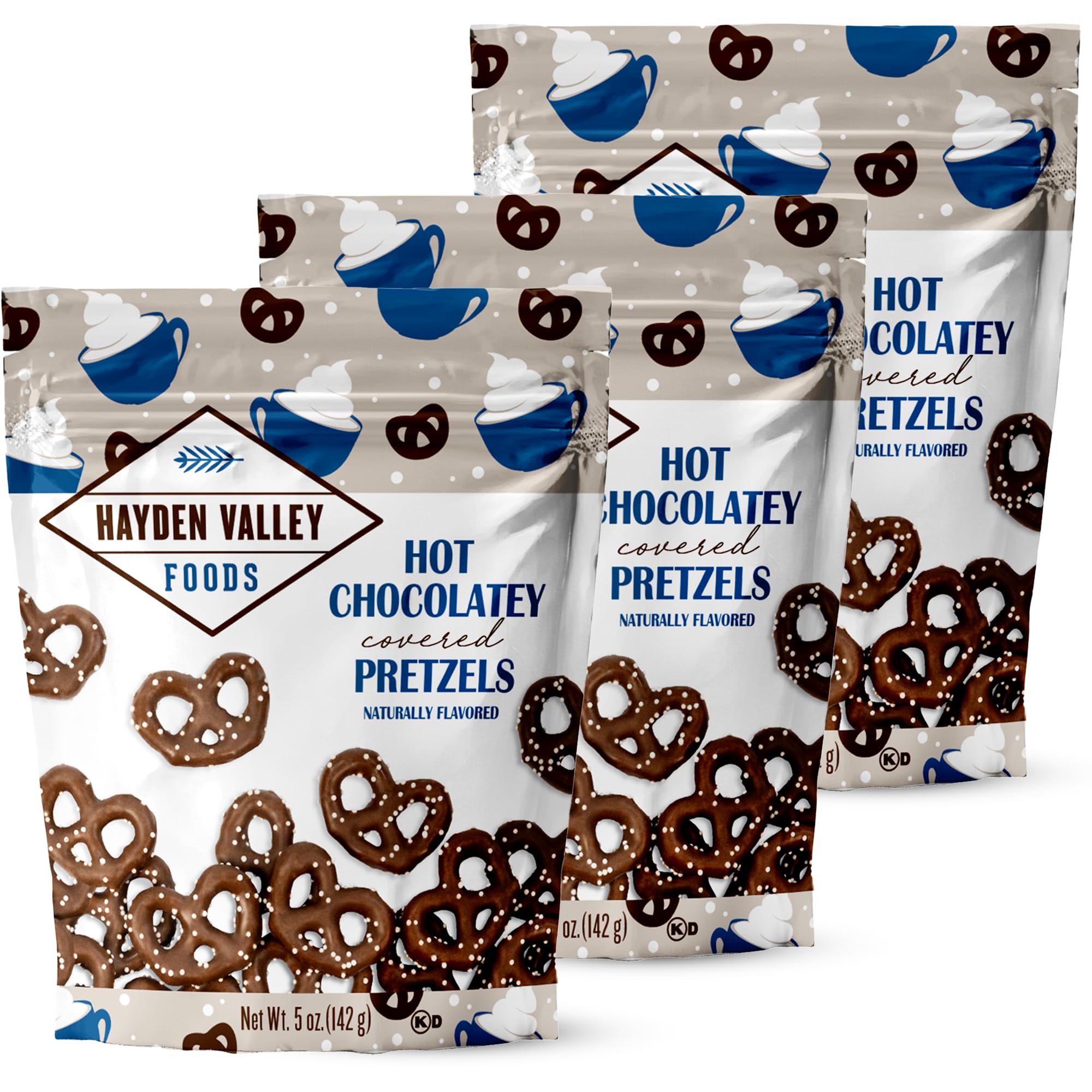 Hayden Valley Foods Hot Chocolatey Covered Pretzels | 5 oz Bags (Pack of 3) | Gourmet Bulk Flavored Holiday Snacks