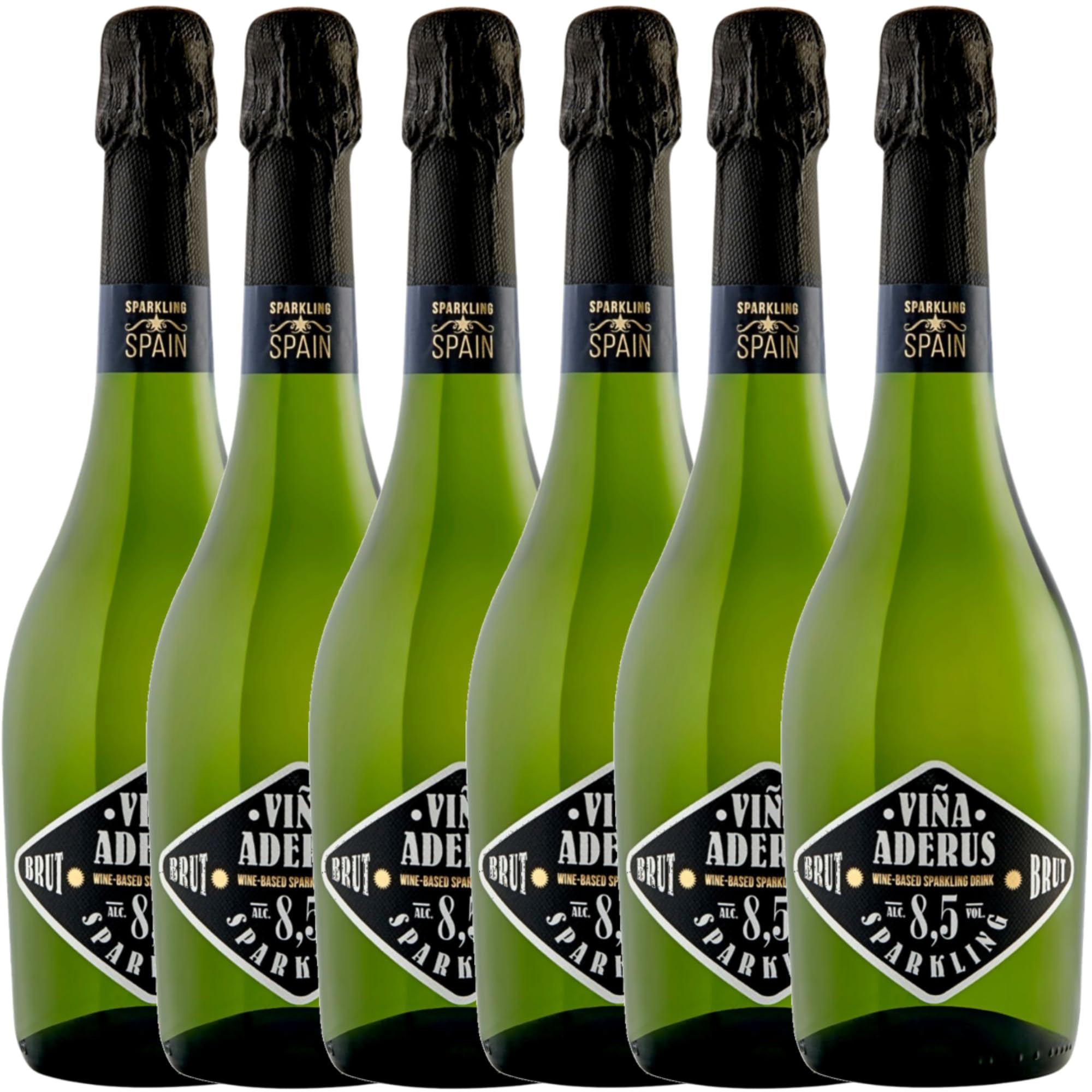 Vino Espumoso Brut - Viña Aderus 8,5º Pack 6 Uds. – Macabeo, Xarel·lo, Parellada, Airén - Aroma Fresco y Afrutado con Notas Florales – Burbujeante, Cremoso y Refrescante 75 cl - Covides