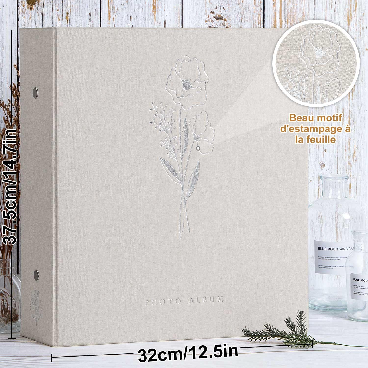 Lanpn Album Photo 11x15 11,5x15 1000 Pochette, Grand Geant Format Lin Tissu Album pour Horizontal Vertical Photos Beige