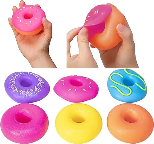 Miniatura 3 de Schylling Nee Doh Dohnut Donut Groovy Squishy Squeezy elástico Fidget Switch  Swap Frosting Donuts azul morado y rosa paquete surtido con bolsa de