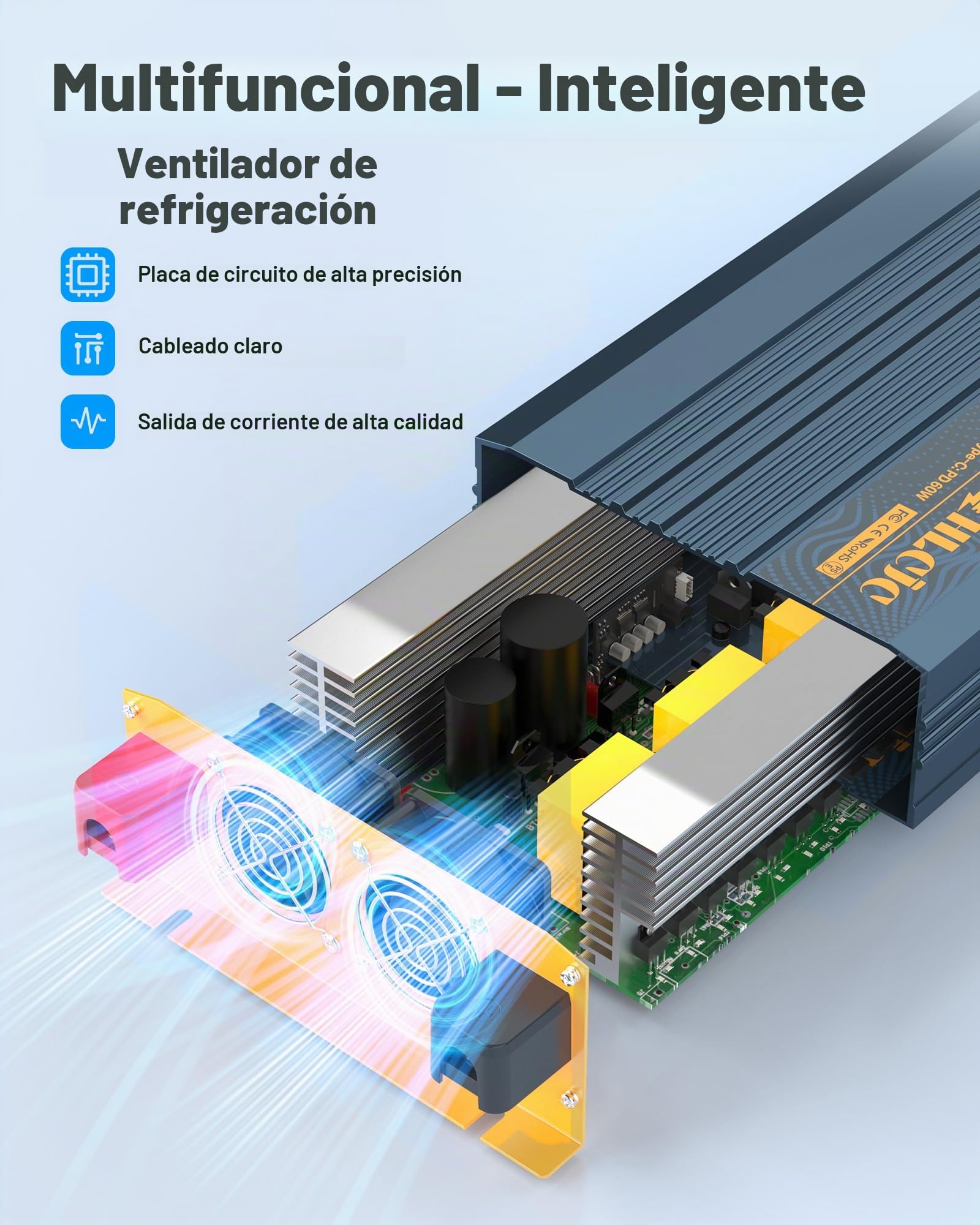 Inversor de corriente sinusoidal puro, 3000 W24 V, 24 V a 230 V, con 2 enchufes europeos, 1 puerto USB-C, 3 puertos USB-A de carga rápida, pantalla LCD para autocaravana, camión, coche