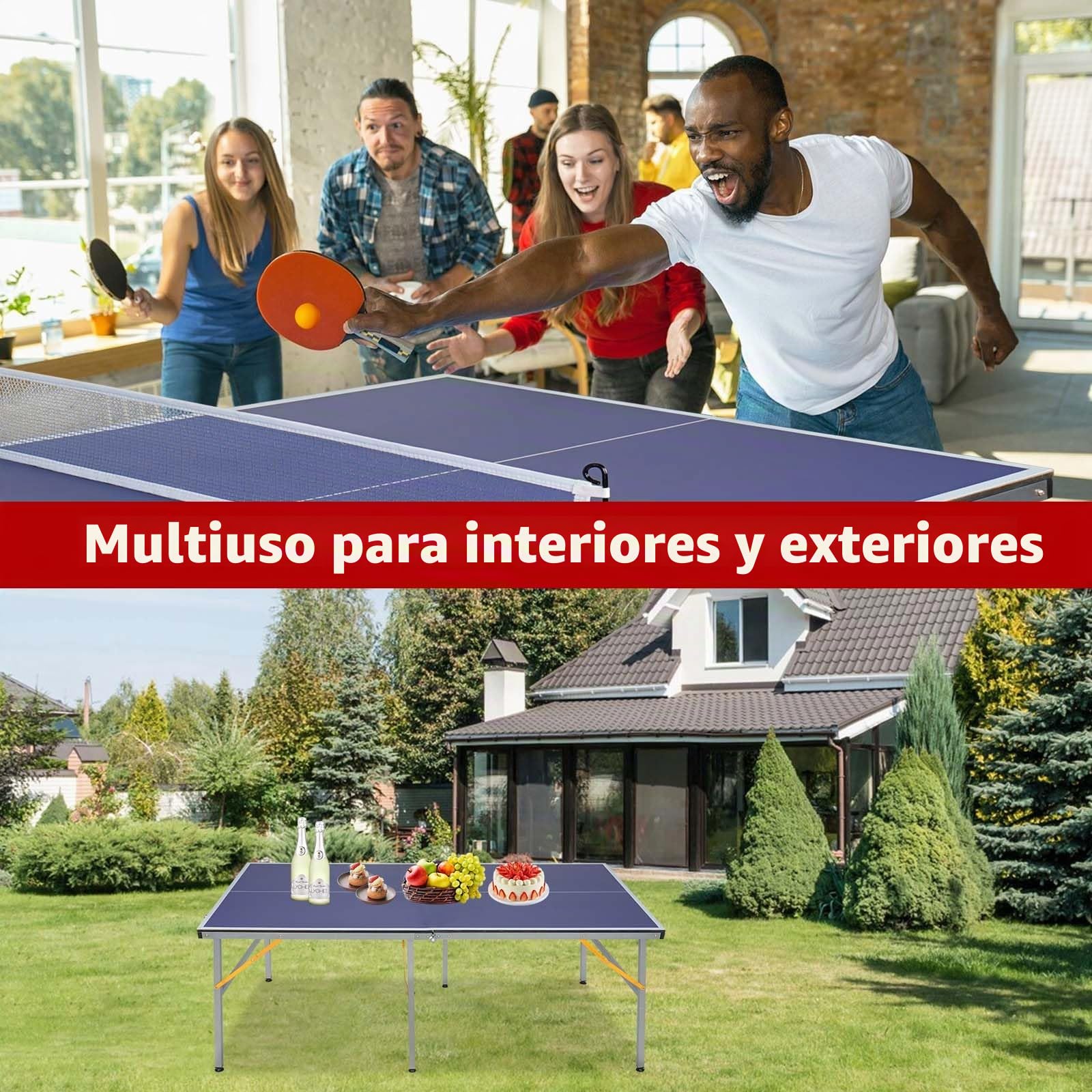 Mesa de Tenis de Mesa de Tamaño Mediano 1.8x0.9m - Mesa de Ping Pong Plegable y Portátil para Interior/Exterior con Red, 2 Palas de Tenis de Mesa y 3 Pelotas