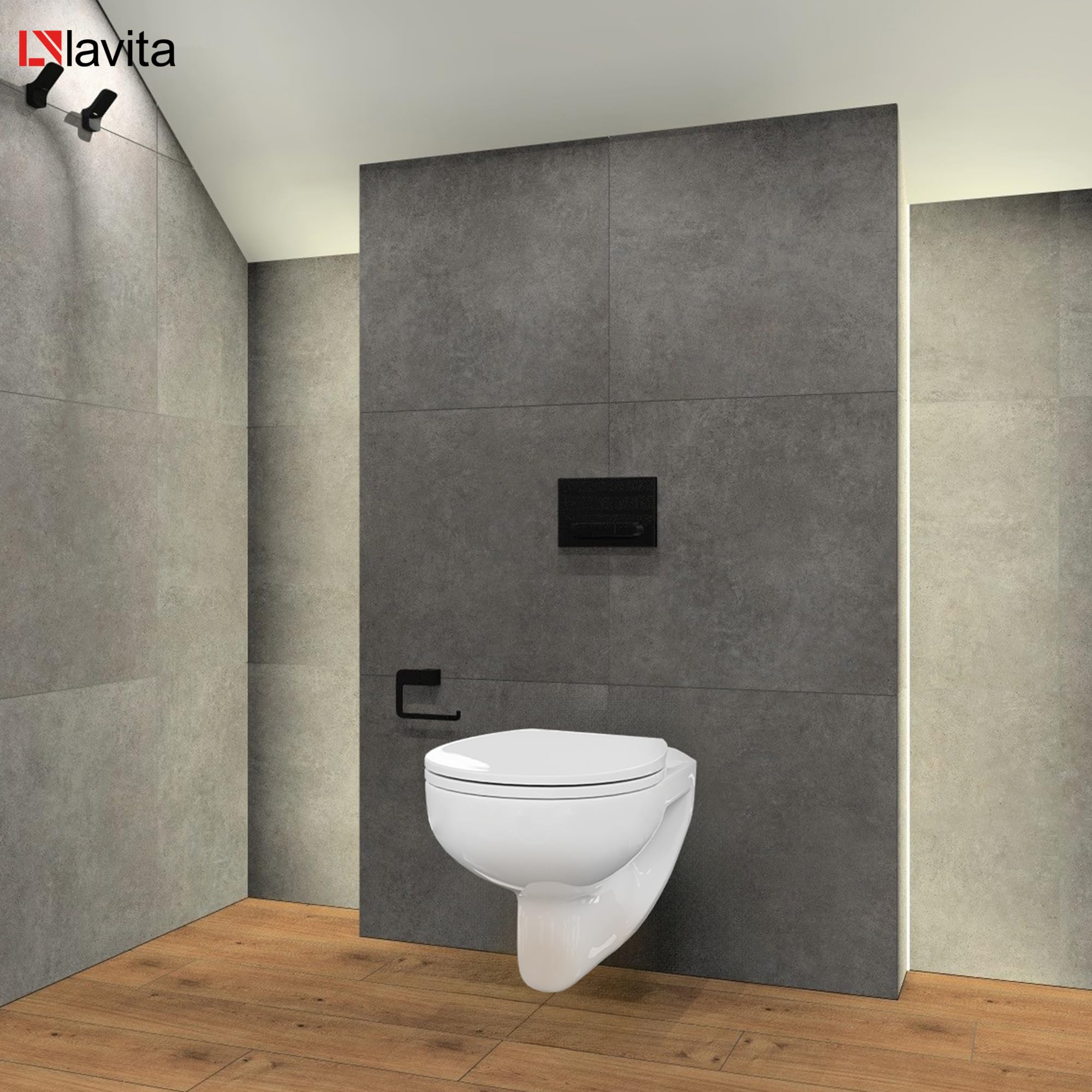 LAVITA WC da parete Arctic con abbassamento automatico e cerniere in metallo, senza bordi per WC, da appendere, 350 x 535 x 535 x 535 mm, bianco lucido