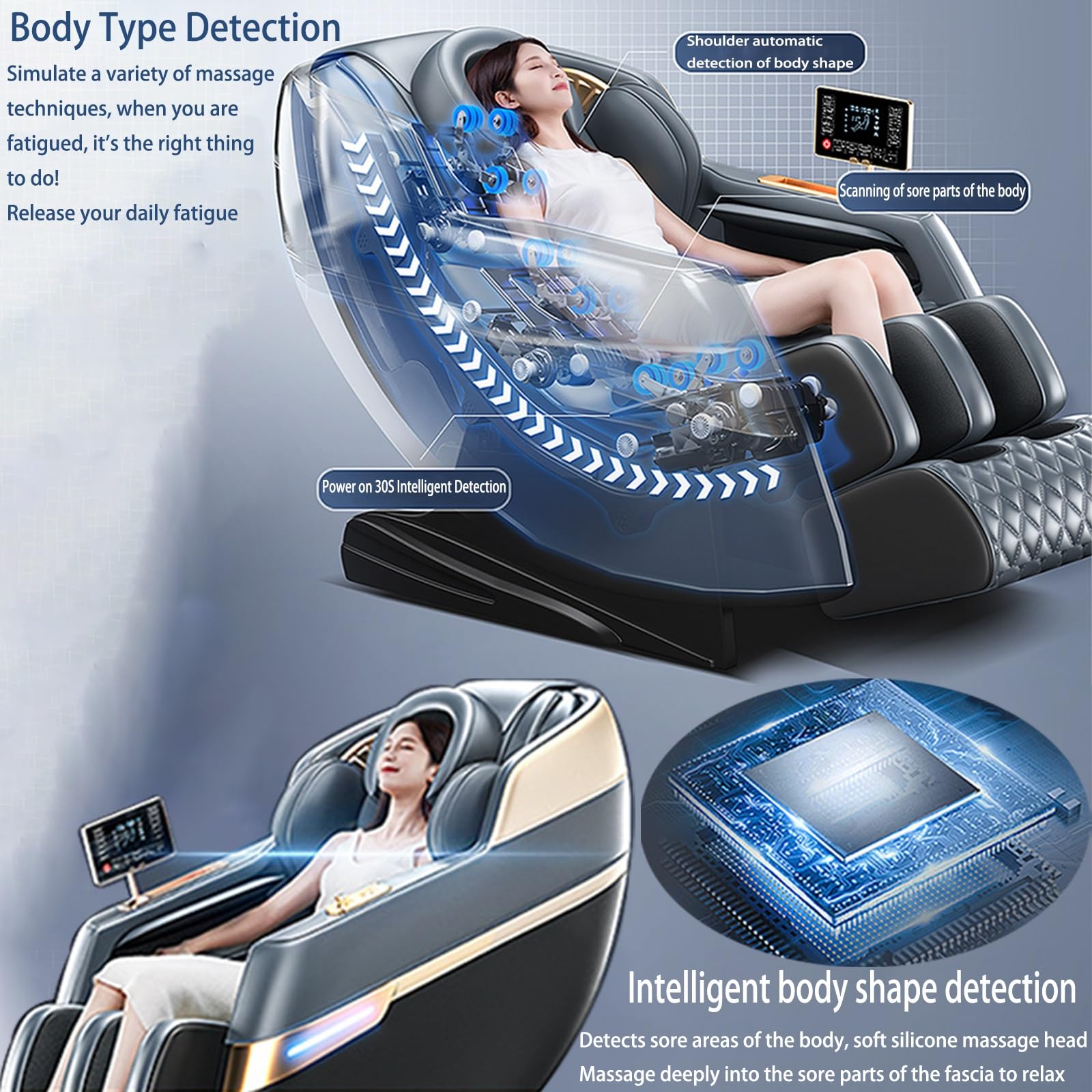 Sillón De Masaje De Gravedad Cero, Movimiento 2D Airbag Y Rodillo para Pies 6 Programas Automáticos Calefacción De Cintura Sillón De Masaje De Lujo para El Hogar(Noir)