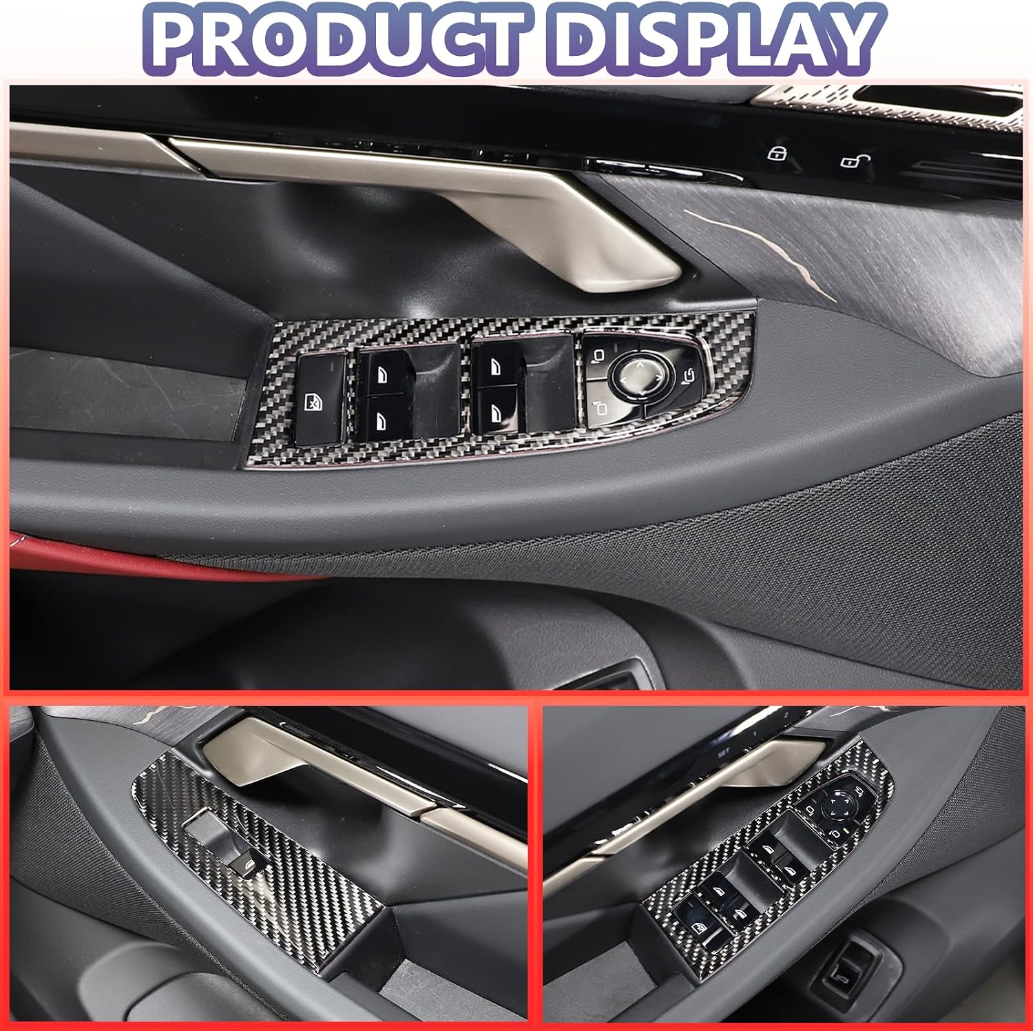 Sekhyna Window Lift Switch Panel Cover Trim Compatible with BMW 5 Series 2024 G60,Interior Door Window Control Button Panel Trim Sticker,Carbon Fiber Interior Accessories 4PCS (Black Carbon)