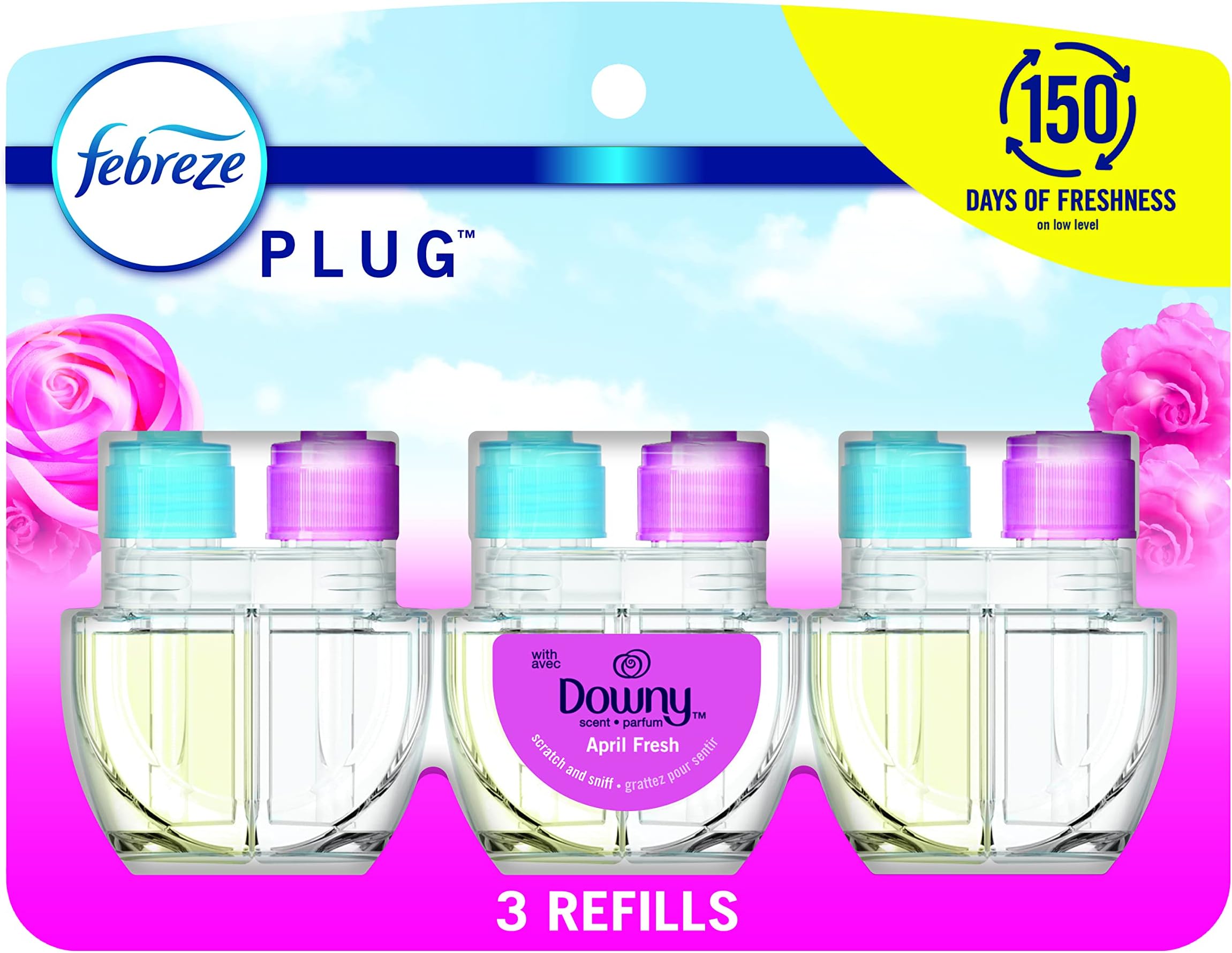 Plug-In Air Freshener, Odor-Fighting Scented Oil Refill, Air Fresheners for Home, Bathroom and Kitchen, Long Lasting, Downy April Fresh Scent, Cranberry, 0.87oz Refills, 3 Count