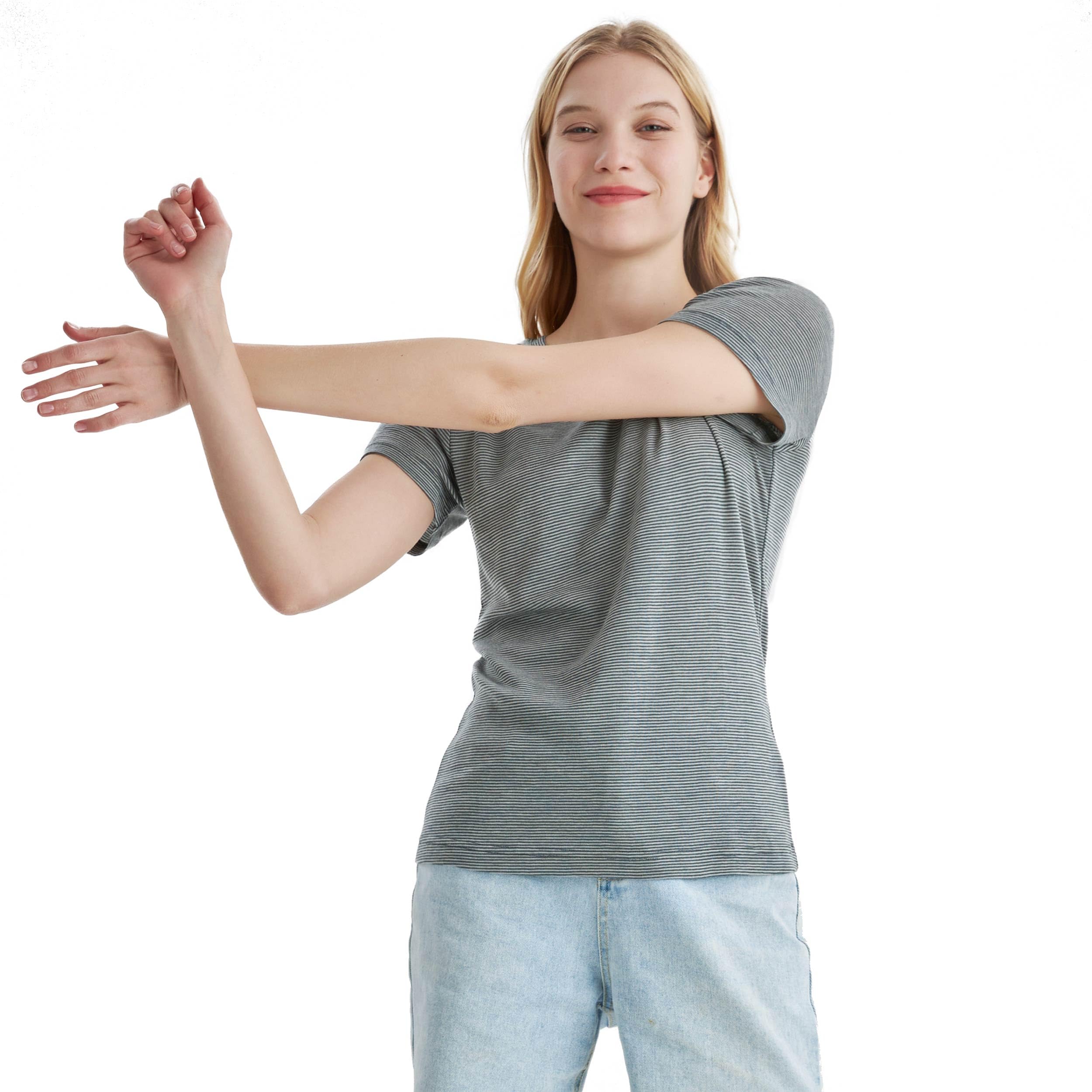 Merino Protect 100% Laine Merinos T-Shirts Femme Col Rond Manches Courtes sous Vetement Résistance Odeur Couche Base pour Voyage Randonnée Tshirt