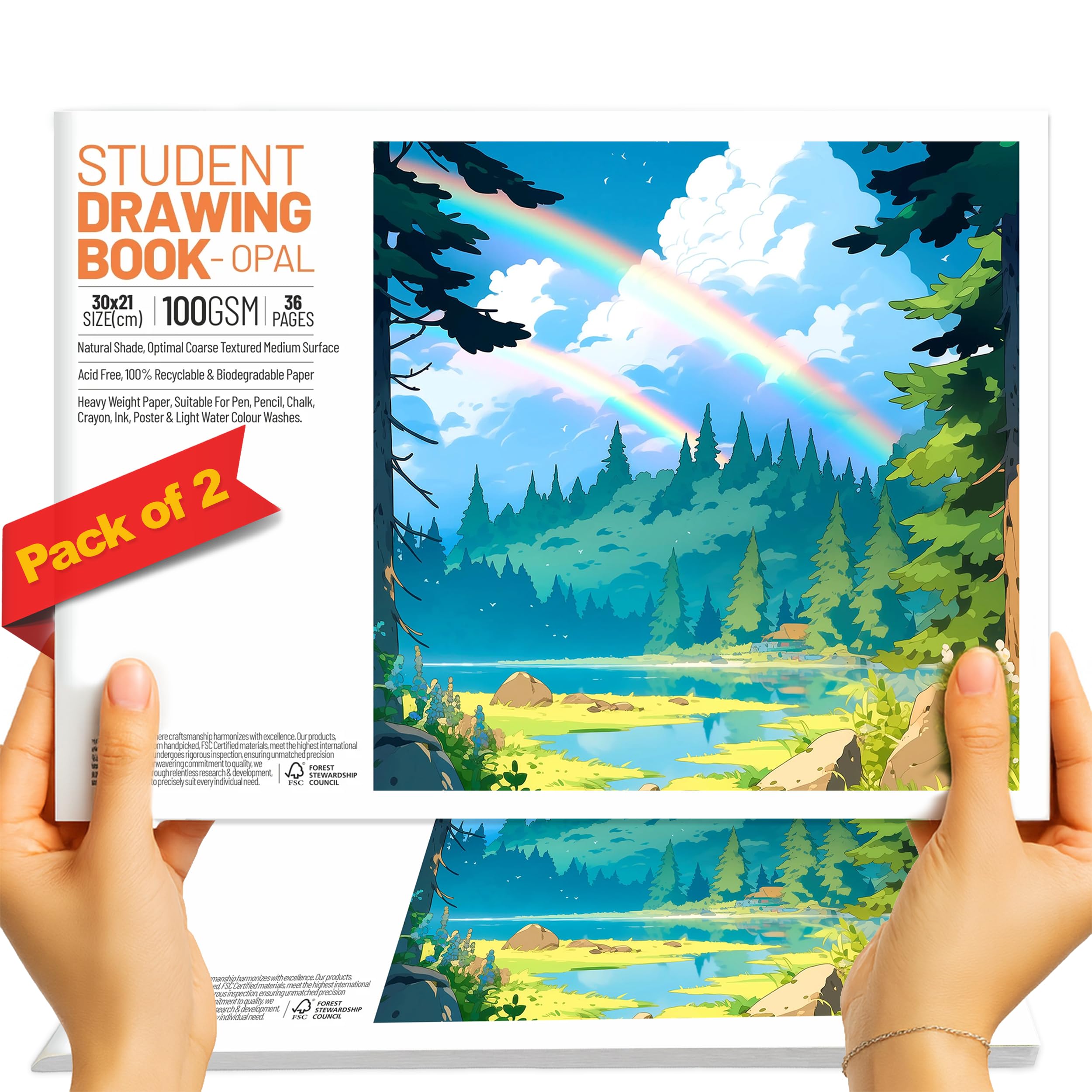 A4 Sketchbook for Artists (Pack of 2) – 36 Pages (18 Sheets) | 100 GSM Premium Cartridge Paper | Drawing & Painting Pad for Kids, Students & Professionals | Art Journal for Sketching & Colouring
